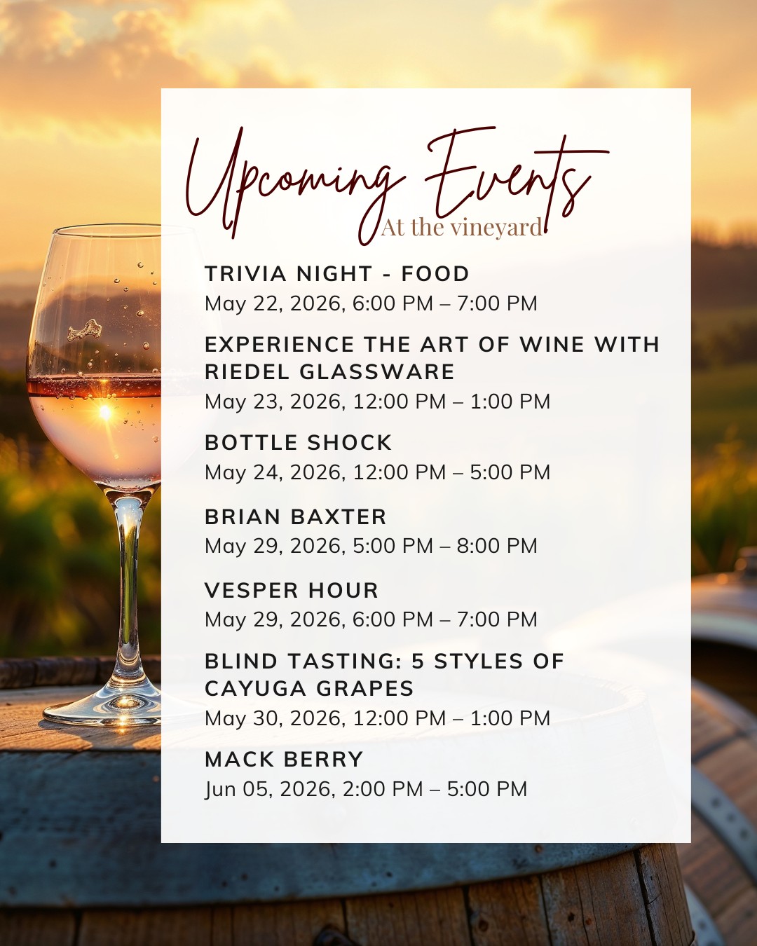 Its always good to have something fun to look forward to! Here's what we have coming up at BFV! Mark your calendar and we'll see you there!