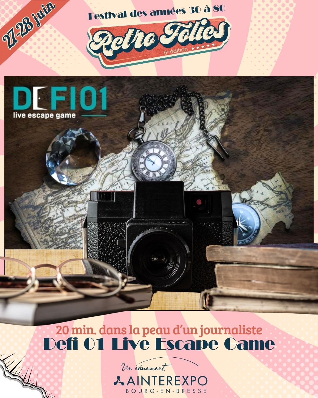 🕵️♂️🔎 Chut… Approchez discrètement.
Une rumeur circule dans les couloirs de Retro Folies…
Une mystérieuse comtesse mènerait une double vie dans un célèbre cabaret clandestin 👀✨
Et vous, journalistes prêts à tout pour décrocher le scoop du siècle, avez seulement 20 minutes pour faire éclater la vérité.
📁 Une source anonyme vous a mis sur la piste.
🚪 Une loge secrète vient tout juste d’être laissée sans surveillance.
💄 Objets personnels, indices compromettants, preuves cachées… chaque détail pourrait faire basculer votre enquête.
Avec @defi01_escape_game_bourg , plongez dans un escape game rétro aux allures de film noir, entre mystère, stratégie et chasse aux indices ❤️
📰 𝗩𝗼𝘁𝗿𝗲 𝗺𝗶𝘀𝘀𝗶𝗼𝗻 :
Démasquer la comtesse et repartir avec suffisamment de preuves pour provoquer le scandale dans la presse nationale 🔥
Mais attention… le temps joue contre vous ⏳
📍 À vivre pendant Retro Folies à Ainterexpo, Bourg-en-Bresse
#RetroFolies #EscapeGame #Defi01 #Mystere #Enquete #Detective #Vintage #Cabaret #Immersion #FestivalRetro #BourgenBresse