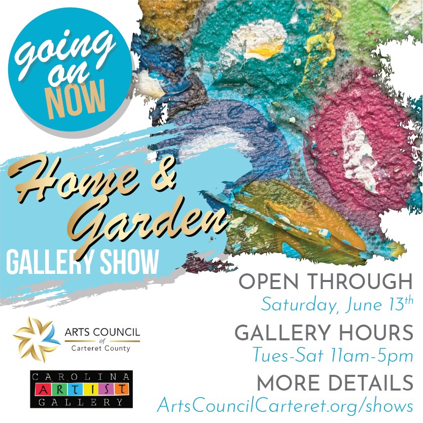 📢 Going on now! Don't miss our current Gallery Show, "Home & Garden," representing what makes a place a true haven for reflection, inspiration, and identity 🏡🪴
This show explores what "Home & Garden" means to the artists—whether it's a cherished memory, a physical space, or an emotional sanctuary. Works consider the ideas of safety, happiness, and relaxation.
What: "Home & Garden" Gallery Show
When: Through Saturday, June 13
Show Open: During Gallery Hours (Tue-Sat 11am-5pm)
More Info: ArtsCouncilCarteret.org/shows
We look forward to seeing you!
#artscouncil #artistcall #artopportunities #carteretcountyarts #crystalcoast #artshow #galleryshow