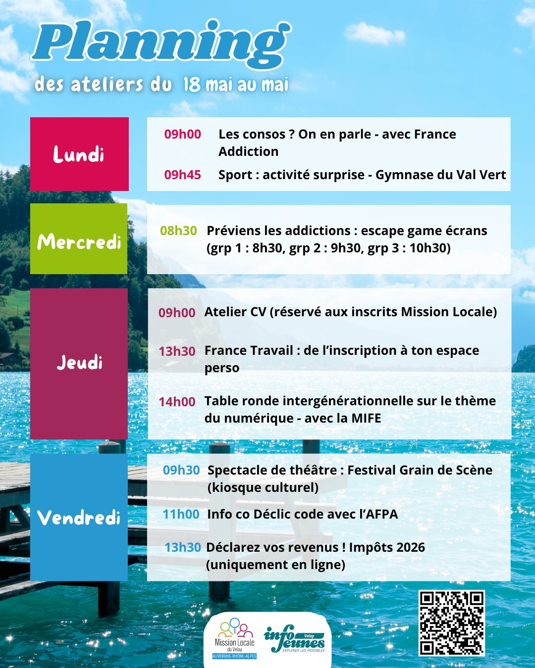 Inscris toi via l'application ma mission locale ou en scannant le qr code 😉