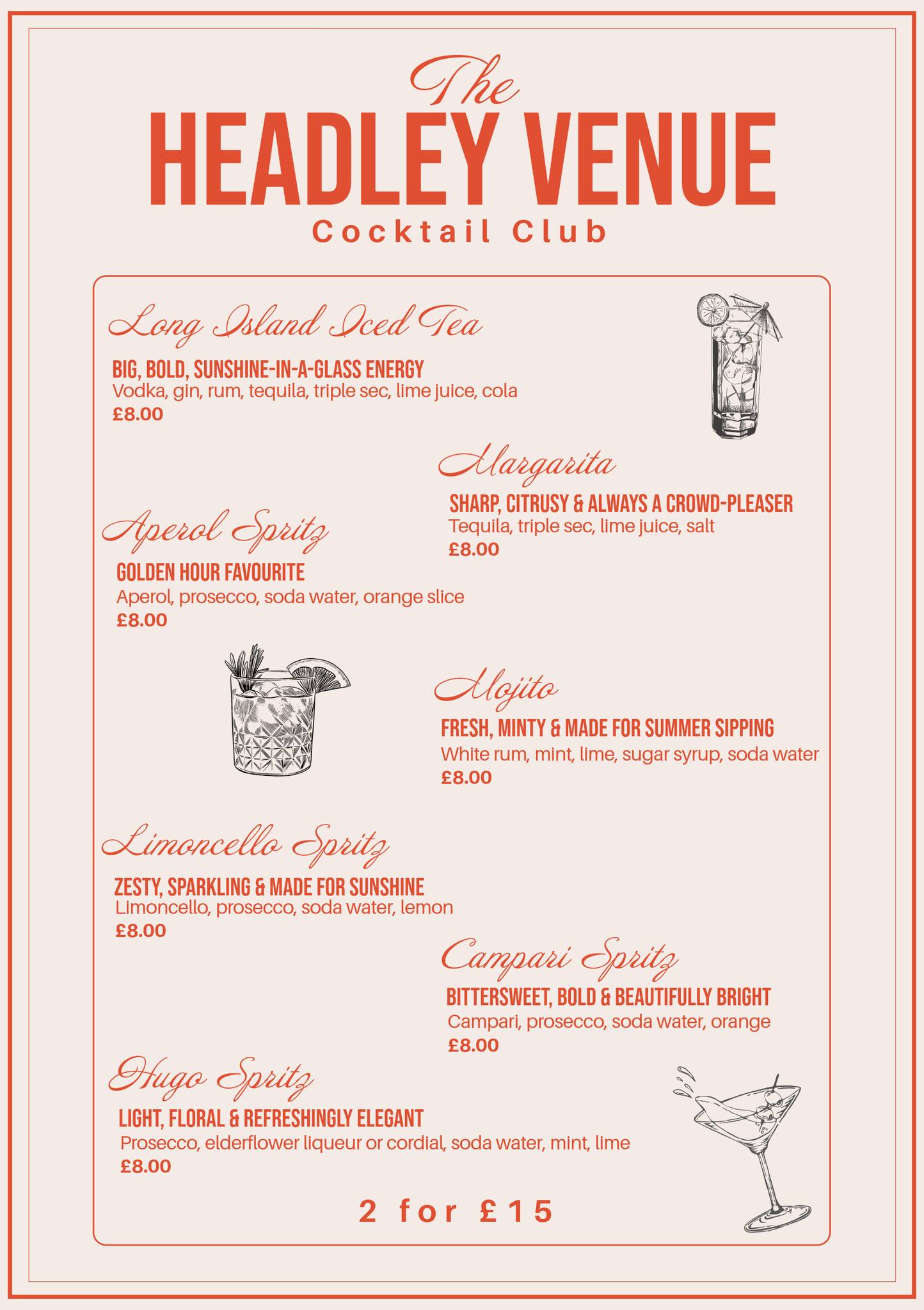 Headley’s Summer Cocktail Menu has officially landed ☀️🍸
Think crisp, zesty, ice-cold favourites - from a classic Mojito to a Limoncello Spritz that basically tastes like holidays
£8 each or 2 for £15 (yes, that’s your sign!)
Who’s coming for a midweek treat or a weekend catch-up?