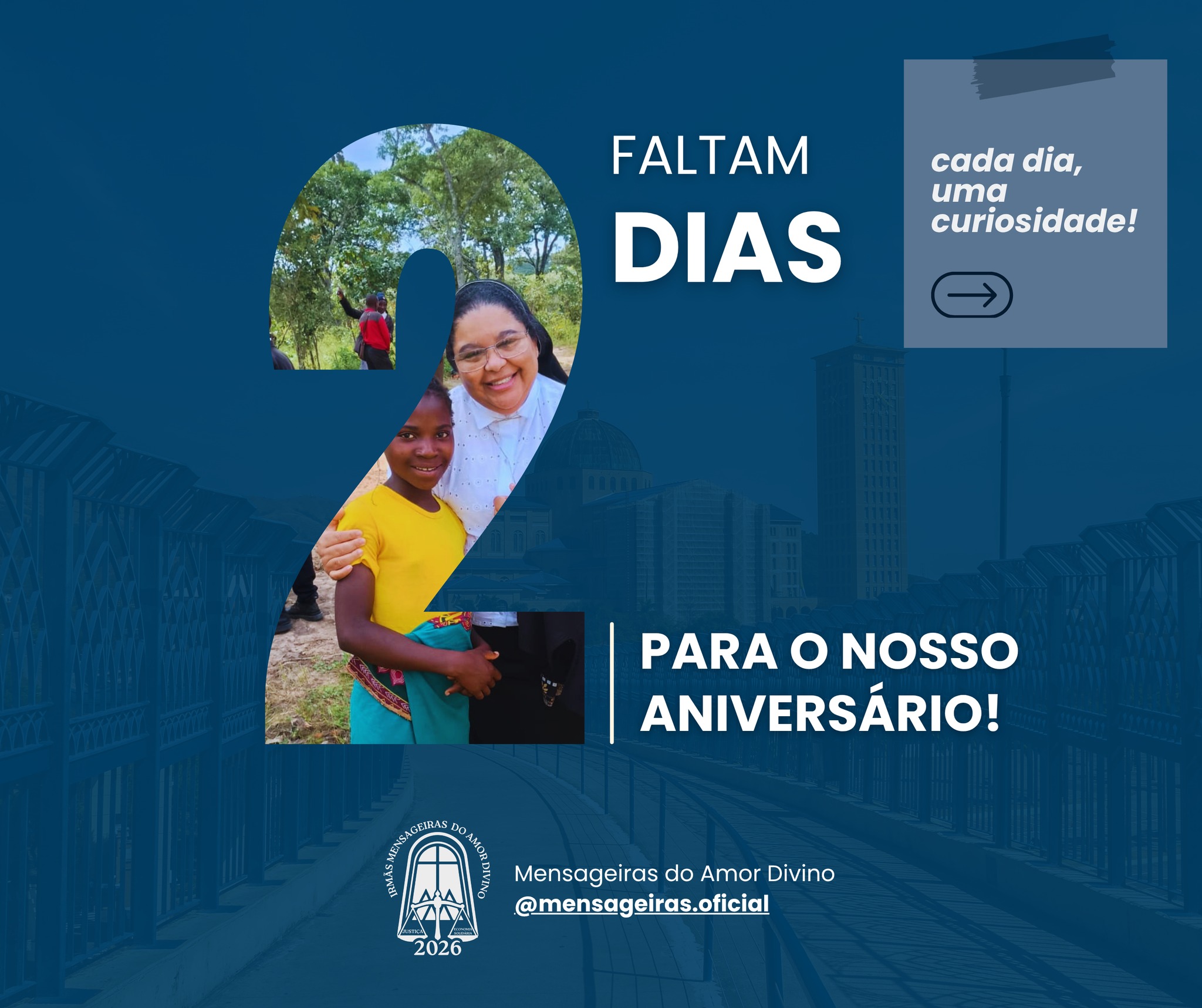 Faltam 2 dias para celebrarmos os 72 anos das Mensageiras do Amor Divino! 🤍✨
Ao longo dessa história, a missão das MAD foi muito além das fronteiras religiosas: transformou-se também em acolhimento, educação, cuidado e promoção da dignidade humana através de projetos sociais e missionários. 🌎
🧵 AMEFE
🌻 APAM
🏡 Casa de Retiro Coração de Jesus
💛 Centro de Amparo à Criança e ao Adolescente
🤝 ONG Haydêe Pellegrine
Cada projeto carrega o mesmo propósito: irradiar o Amor Divino de forma concreta, chegando onde há necessidade de esperança, escuta e cuidado.
Porque a missão também acontece nas pequenas ações que transformam vidas todos os dias. ✨
#MensageirasDoAmorDivino #72AnosMAD #Missão #AmorDivino #ProjetosSociais #TransformandoVidas