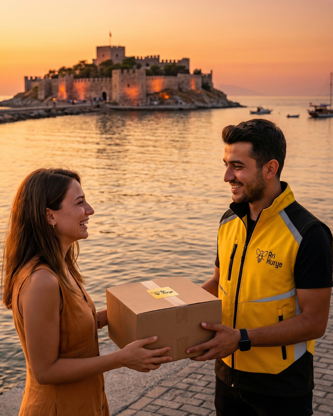 Günün en güzel saatinde, yüzlerdeki o mutlu tebessüm için yoldayız! 😊 Beklediğiniz paketler Arı Kurye güvencesiyle size ulaşıyor. 💛🖤
