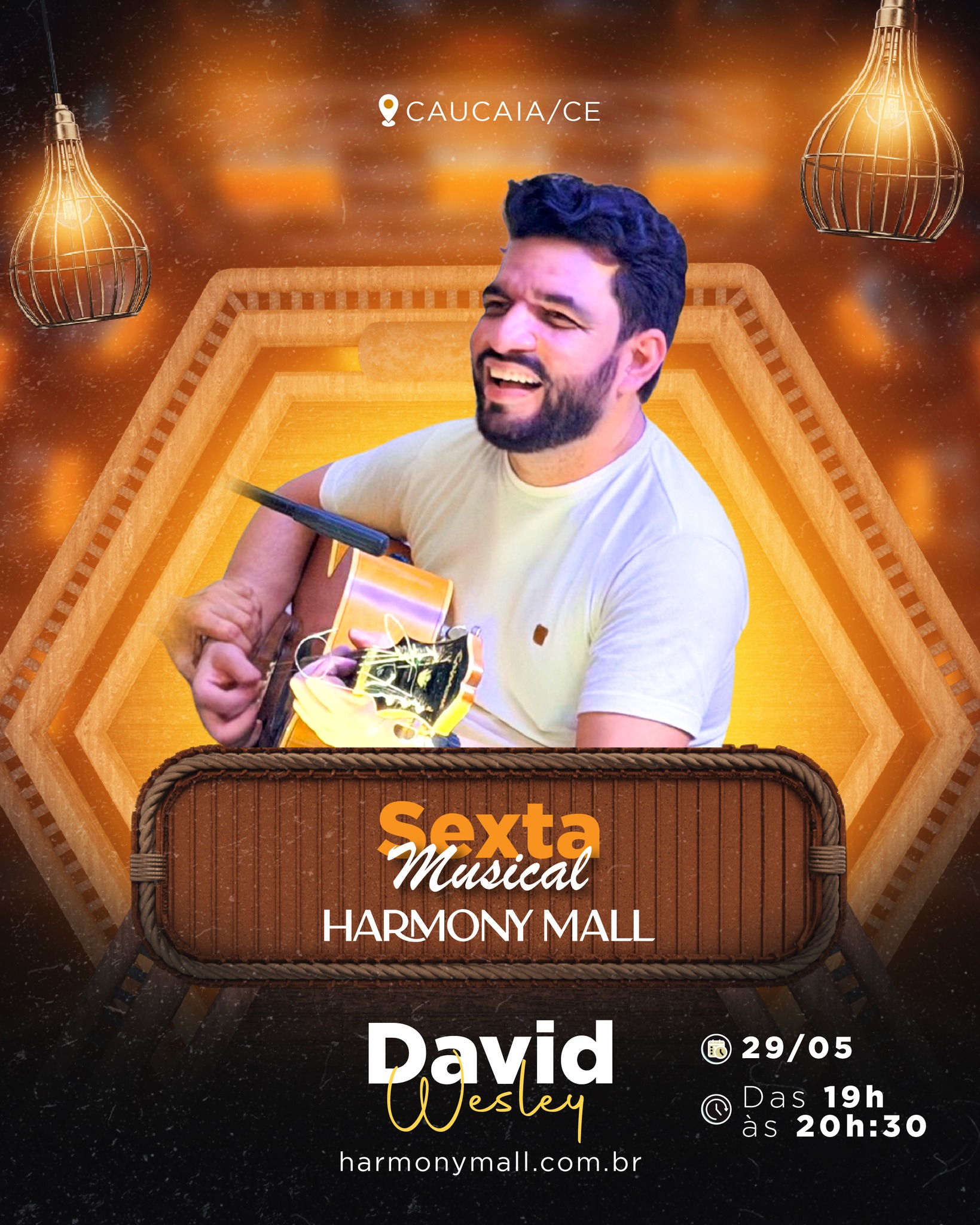 Pra fechar maio do jeito certo: música boa e clima leve! 🎶
Na última sexta do mês (29/05), das 19h às 20h30, o Harmony Mall recebe David Wesley para uma noite especial, perfeita para relaxar, curtir e aproveitar cada momento.
Um convite pra você desacelerar, reunir quem você gosta e viver uma sexta diferente, com a trilha sonora ideal. 💛
Vem fechar o mês com a gente do melhor jeito: com música ao vivo!