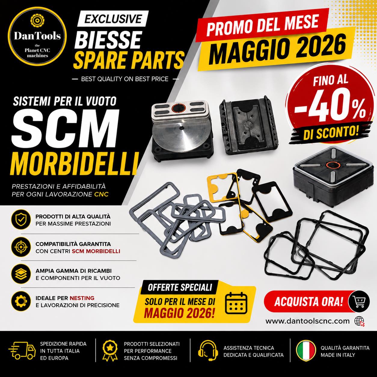 🚨 PROMO MAGGIO 2026 🚨
🔥 FINO AL -40% SUI SISTEMI PER IL VUOTO SCM MORBIDELLI 🔥
La soluzione perfetta per aumentare precisione, affidabilità e produttività del tuo centro di lavoro CNC! 💪
✅ Ventose SCM Morbidelli
✅ Guarnizioni e ricambi vacuum
✅ Componenti professionali per nesting
✅ Ricambi selezionati e pronti all’uso
✅ Compatibilità garantita
⚡ Approfitta delle OFFERTE SPECIALI valide per tutto Maggio 2026!
📦 Disponibilità limitata sui prodotti più richiesti.
🛒 Acquista ora direttamente online:
🌐 Gamma SCM Morbidelli - DanToolsCNC
🚚 Spedizioni rapide in tutta Italia ed Europa
📲 Supporto tecnico dedicato
🏭 Qualità professionale per lavorazioni CNC e Nesting
#SCM #Morbidelli #VacuumSystem #VentoseCNC #RicambiCNC #CNCMachine #Woodworking #Nesting #VacuumPods #DanToolsCNC #PlanetCNCMachines #Promo #Sconto #SCMSpareParts #MadeForCNC #sconto