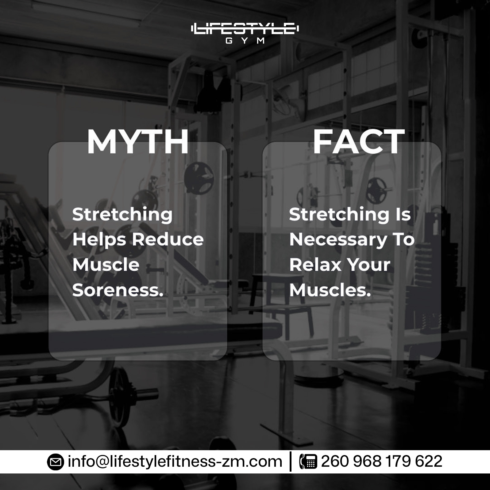 Myth or fact? 👀
Stretching may not completely reduce muscle soreness, but it does help improve flexibility, relax muscles, and support recovery after a workout. 💪🧘♂️
Stay informed, train smart, and keep moving with Lifestyle Gym! 🔥
#LifestyleGymZM #FitnessFacts #GymLife #WorkoutTips #HealthyLifestyle #FitnessJourney #Stretching #MuscleRecovery #StayActive #TrainSmart #FitnessMotivation