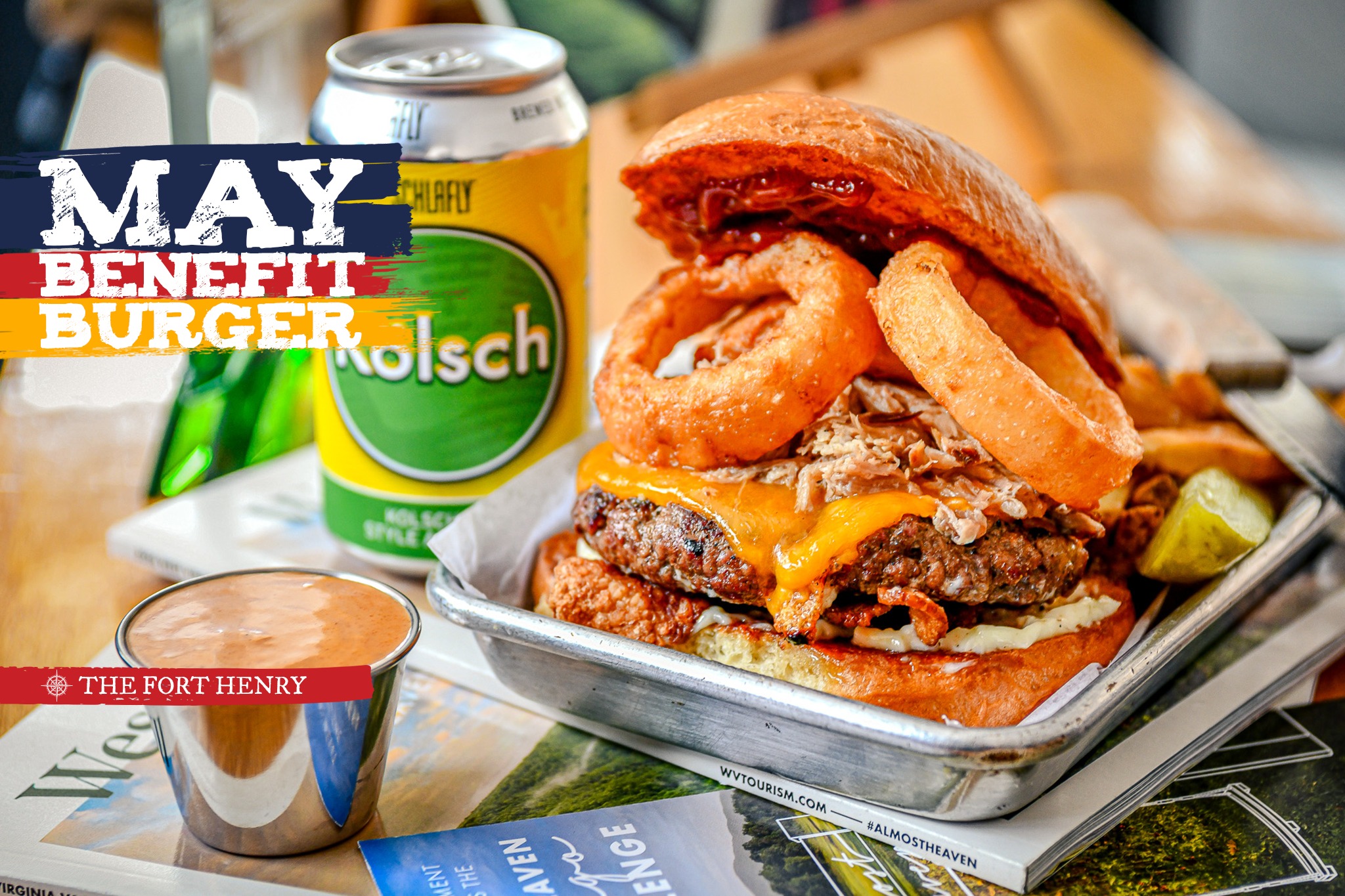 Don’t forget that this bad boy is still available! The hype is real! How could you say no to our grilled steak burger from Jacob and Sons Meats, atop our housemade garlic aioli, crispy thick-cut hickory bacon, topped with sharp cheddar, our house-smoked pulled pork, crispy onion rings, and our signature bourbon BBQ sauce, on a butter-toasted Mancini's Bakery bun. Served with a fresh Pittsburgh Pickle Co. pickle and our fresh cut, twice-fried fries with fry sauce?
.
.
.
.
#AppalachianEats
#ElevatedAppalachian
#EatLocalWV
#WVFoodways
#TasteWV
#FarmToTable
#DowntownWheeling
#WildAndWonderfulFood
#HandcraftedFood
#SupportSmallBusiness
#GoodEatsOnly
#TheVagabondWay
#AppalachianComfort