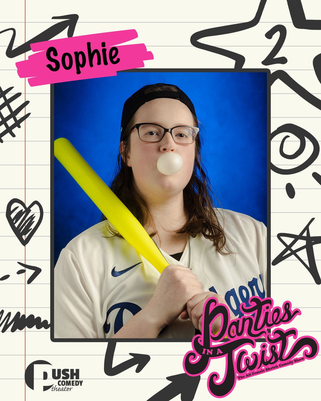 ✨ Cast Spotlight: Sophie Brotemarkle ✨
At 13, Sophie Brotemarkle was deep into Percy Jackson, Harry Potter, Parks and Recreation, and apparently developing a crush on Keira Knightley?
Honestly… valid across the board.
Now she’s back for her 2nd Panties in a Twist, and while younger Sophie “would not be impressed” that she’s only gotten two new pairs of glasses in 10 years 😭, she would be impressed that she knows what sketch comedy is now.
What Sophie loves most about PIAT is the support system behind it all: sharing snacks, rides, props, costumes, running lines… all the little things that turn a cast into a group.
And this year? She’s especially excited for the musical numbers.
“I am not known for my singing skills,” she admitted, “but the pieces this year are super catchy and fun.”
Also, Sophie would like to add lip sync battles to the Olympics, and honestly… she may be onto something.
Catch Sophie and the rest of this hilarious cast May 30 & 31 👇🏽
Panties in a Twist is turning 13!
📍 Historic Wells Theater
📅 May 30 & 31
🎟️ Tickets at the link in our bio
Panties in a Twist is presented by @wendyschofermd
Thank you to our sponsors:
@thecollectivetattoo
@flow.massage.nfk
@yorgosbageldashery
@themusewriterscenter
📸 Donald Campbell
#pushcomedytheater #neonfk #visitnorfolkva #piat13