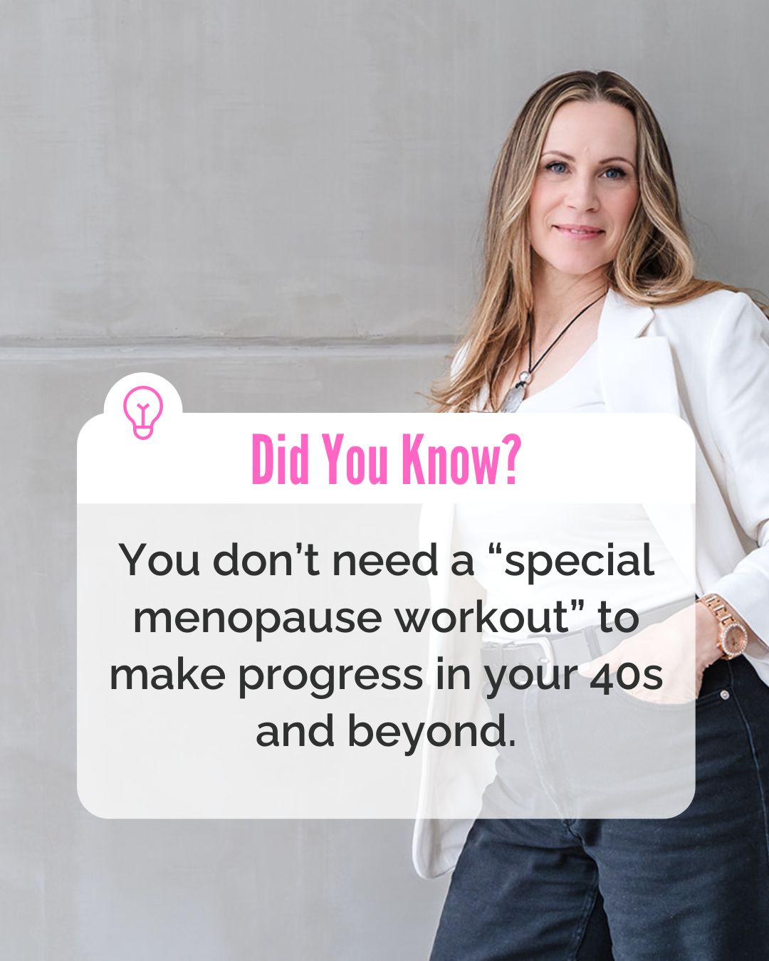 You don't need a special "menopause workout” to make progress.
You don't need to punish yourself with hours of cardio.
You don't need to detox your body.
You don't need to earn your results through extremes.
What your body often needs most during this phase of life is support.
✔️ Strength training consistently
✔️ Eating enough protein
✔️ Managing stress
✔️ Sleeping better
✔️ Moving your body regularly
That’s not flashy advice.
But it’s the kind of approach that actually helps women feel stronger, healthier and more like themselves again.
Your body can still adapt in your 40s, 50s and beyond.
The goal isn’t to train like you’re 25 again.
The goal is to work with your body instead of constantly fighting it.
