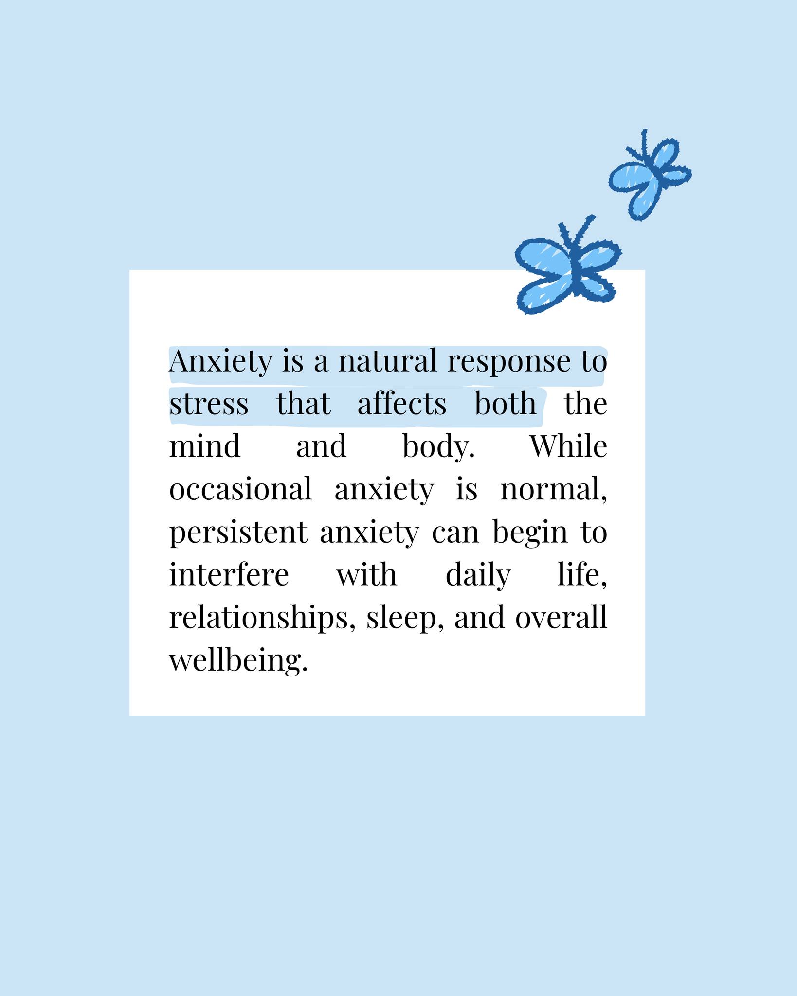 “Just stop worrying about it” isn’t how anxiety works‼️
Anxiety disorders can affect thoughts, sleep, relationships, physical health, work, school, and everyday life, even when there’s no obvious reason why. During Mental Health Awareness Month, we’re sharing information to help break down the difference between stress and anxiety, along with some of the most common anxiety disorders 🤍
If any of these feelings resonate with you, know you are not alone, and support is available. Click the link in our bio to schedule your appointment with us today!
