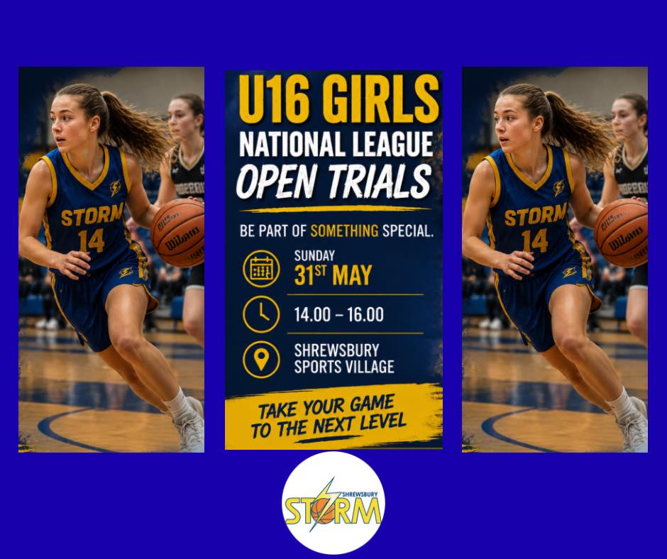 🚨 Girls Trials Announcement 🚨
After a successful campaign last year we’re reloading and growing our girls section with an under 16 National League side.
Want to get involved with a great environment and If you’re ready to develop your skills, compete and be part of a passionate basketball community, this is your chance.
📍Location: Shrewsbury Sports Village
🗓️ Date: Sunday May 31st
🕰️ Time: 1400-1600
Everyone is welcome to attend and unleash their potential, so don’t delay, and register with the form in our bio!
Share and Tag players or parents who should come to trials!
#shrewsburystorm #basketballfamily🏀❤️ #MoreThanJustAClub #comunity #basketballengland #desiretogrow #basketballneverstops