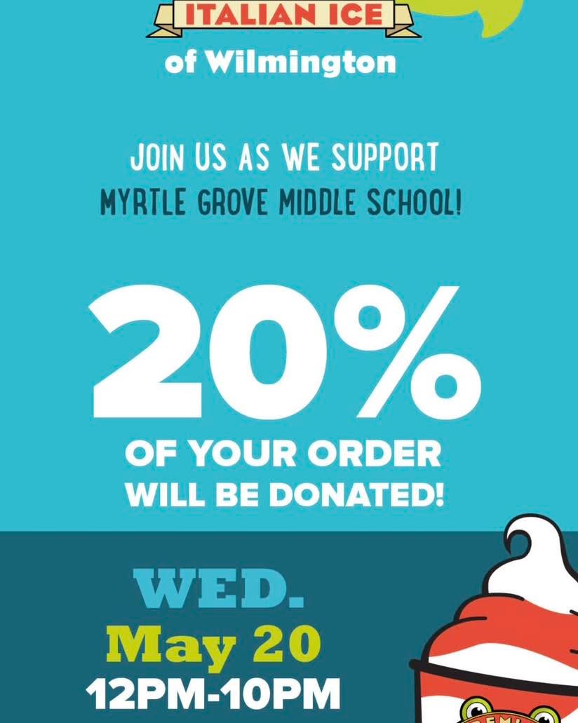 Today from 12pm-10pm is MGMSβs last Spirit Night of the School Year.
Please remember to mention MGMS when you go get your ice. The school will get 20% of the sales from today!
See you there after school Gators!π #afternoon