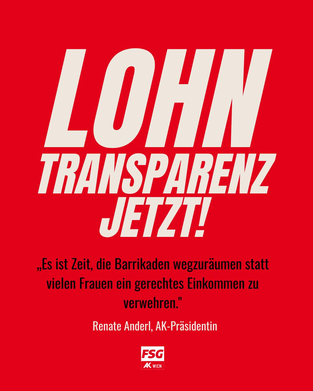 Gleicher Lohn für gleiche Arbeit. Punkt. 💪
Die EU-Lohntransparenzrichtlinie müsste bis 7. Juni in österreichisches Recht gegossen sein, doch die Arbeitgeberseite blockiert. AK-Präsidentin Renate Anderl macht klar: Unternehmen brauchen endlich klare gesetzliche Vorgaben, und Frauen endlich ein gerechtes Einkommen.
Lohntransparenz ist kein „Bürokratiemonster“. Sie ist der wichtigste Hebel gegen den Gender Pay Gap. Erst fünf von 27 EU-Staaten haben umgesetzt. Österreich gehört nicht einmal zu jenen, die Schritte nach Brüssel gemeldet haben. Das muss sich ändern. Jetzt!