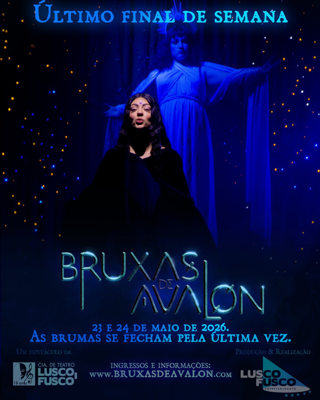 Toda lenda chega ao fim. đ
Ăltimo final de semana de apresentaçÔes de Bruxas de Avalon.
23 e 24 de maio.
âïž NĂŁo deixe essa histĂłria terminar sem vocĂȘ.
Ingressos: www.bruxasdeavalon.com
đž @rafamarques_fotografo
#BruxasdeAvalon #teatro #bruxaria #asbrumasdeavalon
