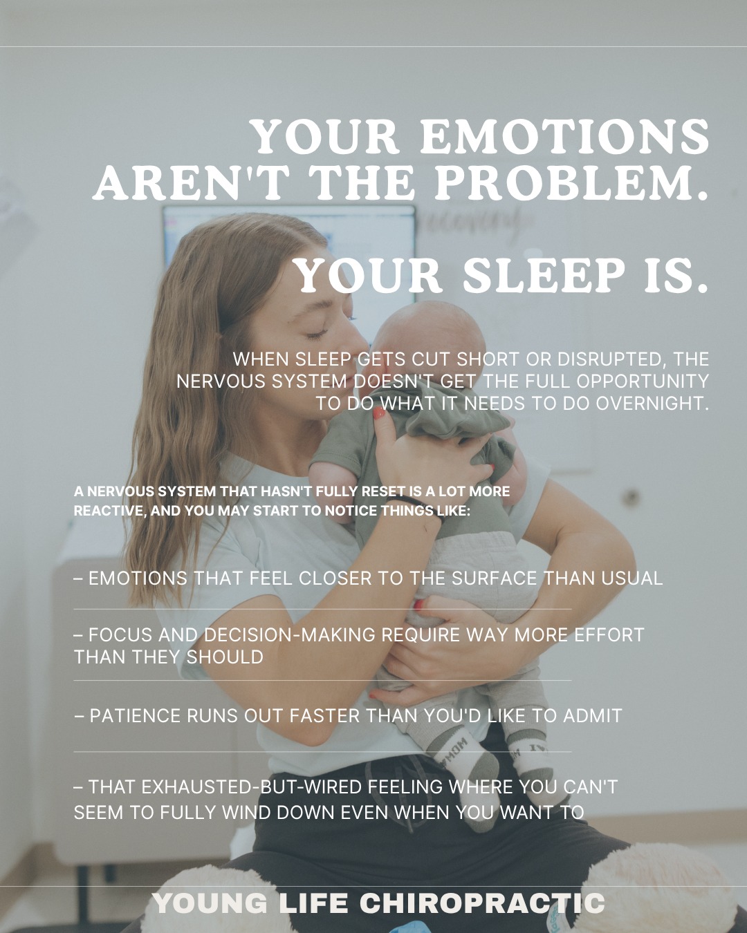 Ever snapped at someone over something completely minor and then immediately thought "wow, I
really need to sleep?" 🫣
There's actually a lot of science behind that moment!
When sleep gets cut short or disrupted, the nervous system doesn't get the full opportunity to do what
it needs to do overnight. The brain organizes the day's information, stress hormones get regulated,
and the body moves through deeper stages of restoration - all during sleep. When that process gets
interrupted, you wake up with a nervous system that's already starting the day behind.
And a nervous system that hasn't fully reset is a lot more reactive.
You might notice things like:
💛 emotions that feel closer to the surface than usual
🧠 focus and decision-making that require way more effort than they should
⚡ patience that runs out faster than you'd like to admit
😴 that exhausted-but-wired feeling where you can't seem to fully wind down even when you want to
Your body is simply working with less than it needs to function at its best.
Chiropractic care supports the nervous system so your body can process stress more effectively and
move through those overnight recovery cycles more completely.
When the nervous system is well supported, most people notice they're not just sleeping better,
they're handling everything else with a lot more grace. ✨