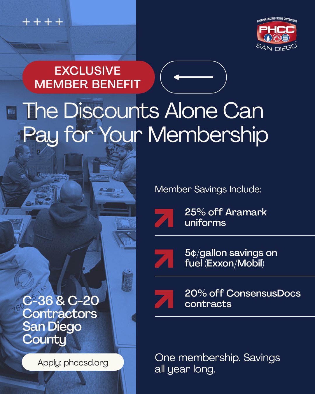 The discounts alone can pay for your membership.
PHCC SD members get 25% off uniforms through Aramark, up to 25% off plumbing and HVAC textbooks, $100 off PHCCCONNECT registration, and savings on insurance, legal services, and business tools through PHCC National — plus discounted pricing on local events like the Golf Classic and Trades Expo.
One membership. A lot of savings. Apply at the link in bio.