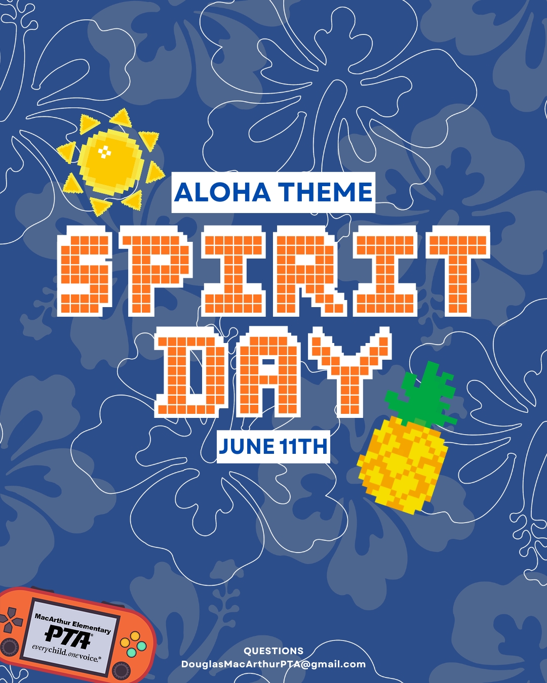 Aloha, Eagles — One Last Spirit Day! We’re closing out the school year with sunshine, tropical vibes, and one final Spirit Day celebration together ☀️🌴
📅 Thursday, June 11
🌺 Spirit Day Theme: Aloha Day
“Aloha” is more than just hello or goodbye — it’s about love, kindness, peace, and community 💙 The perfect way to celebrate the final Spirit Day of the school year together as one Eagle family.
Break out the Hawaiian shirts, tropical prints, flower leis, beachy colors, and vacation vibes!
🦅 Uniforms are always welcome — participation is optional
✨ All outfits must follow LBUSD + MacArthur dress code guidelines
👉 Let’s send off the school year with bright colors, big smiles, and lots of aloha spirit across campus
#GameOnMacArthur #MacArthurPTA #SpiritDay #AlohaDay #LastDayOfSchool #SchoolSpirit #EaglePride #MacArthurElementary #SummerCountdown