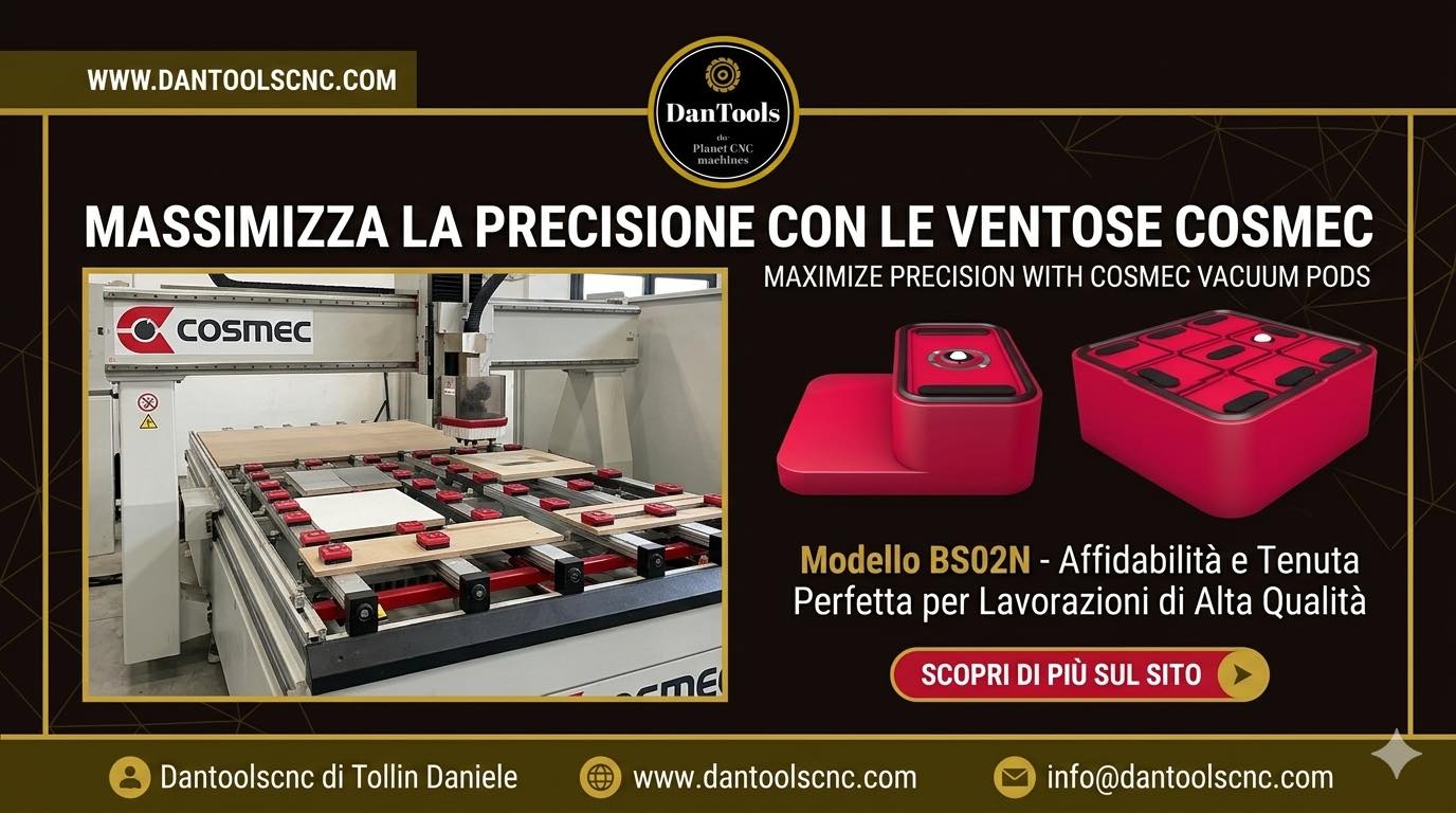 🔴 Massima stabilità e precisione per il tuo CNC Cosmec! 🔴
Se cerchi una tenuta impeccabile e lavorazioni senza compromessi, le nostre ventose a vuoto sono la risposta.
Scopri il Modello BS02N, progettato specificamente per garantire un grip assoluto e una stabilità totale sui pantografi Cosmec. Non rischiare imprecisioni o spostamenti del pezzo: la qualità del tuo lavoro parte sempre da un bloccaggio sicuro! ⚙️🪓
Perché scegliere i ricambi DanTools?
Tenuta Perfetta: Grip eccellente per evitare scarti e ottimizzare i tempi di lavorazione.
Alta Durabilità: Materiali resistenti pensati per i flussi di lavoro più intensi.
Affidabilità Garantita: Progettati per integrarsi perfettamente con il tuo macchinario.
Non lasciare che un bloccaggio inefficiente rallenti la tua produzione!
🛒 Acquista subito sul nostro store online:
🔗 https://www.dantoolscnc.com/product-page/bs02n
📩 Hai bisogno di assistenza o di altri ricambi?
✍️ Scrivici a: info@dantoolscnc.com
🌐 Visita il sito: www.dantoolscnc.com
DanTools di Tollin Daniele – The Planet of CNC Machines 🌍
#DanToolsCNC #Cosmec #CosmecCNC #VentoseVuoto #RicambiCNC #LavorazioneLegno #Falegnameria #VacuumPods #CNCWoodworking #ArtigianatoDigitale #cncwoodworking #artigianatodigitale