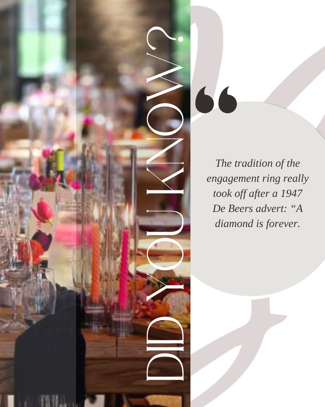 Did You Know?
The tradition of the diamond engagement ring really took off after a 1947 De Beers advert: "A diamond is forever."
What felt like timeless tradition was actually brilliant marketing—proof that presentation and storytelling have always shaped how we see value.
The same principle applies to property staging and wedding styling. The way you present a space—or a celebration—changes how people feel about it, and feelings drive decisions.
That's exactly why what we do works.
📩 Contact us for property staging or wedding hire that makes moments unforgettable. www.bespokestagingni.com
#WeddingDreams #northernirelandweddings #InteriorDesignNI #WeddingDetails #weddingstyle #NIWeddingSuppliers #WeddingsNI #VenueDecoration #weddinginspo #DidYouKnow #DidYouKnowThis #didyouknowfacts #bespokestagingni