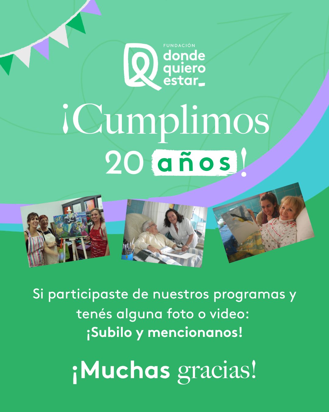 🎨 ¡Cumplimos 20 años y vos sos parte de esta historia! 💜
En Donde Quiero Estar estamos de festejo. Si te acompañamos durante tu tratamiento, ¡queremos celebrar con vos! Te invitamos a sumarte compartiendo tu testimonio en un video cortito.
🤔 ¿Cómo participar?
Es muy simple. Solo tenés que prender la cámara y responder brevemente a estas preguntas:
¿Cómo llegaste a la Fundación y en qué programa participaste?
¿Cómo viviste el acompañamiento de la Fundación?
¿Qué es para vos Donde Quiero Estar?
📱 Tips para filmarte (¡No te preocupes por la edición!)
⏱️ Duración: La sugerida es de 2 minutos. Si te pasás, ¡no pasa nada! Nosotros lo recortamos después. Podés grabarlo de un tirón o por partes.
🤫 Sonido: Buscá un lugar lejos de ruidos de tránsito, voces o teles. Tratá de cerrar puertas y ventanas.
☀️ Iluminación: Buscá una buena luz, ya sea una ventana de costado o luz artificial de frente.
📲 Formato: Poné el celular en vertical, dejalo fijo en algún lugar y asegurate de quedar bien en el centro.
📩 ¿A dónde lo mandás?
🟢 Envianos tu video por WhatsApp al 11 6912 9659.
👉wa.link/rw6h43
🗓️ Tenemos tiempo de recibir tu material hasta el 30 de junio.
Si preferís subirlo directamente a tus redes con una foto o un video tuyo, ¡hacelo y mencionanos así lo compartimos!
¡Muchas gracias por ser parte de nuestra familia y por ayudarnos a seguir estando donde más nos necesitan! 🙌✨
#DondeQuieroEstar #Aniversario20Años #Acompañamiento #HistoriasQueInspiran #LuzYColorEnElTratamiento
@vickyvieltemperley Vicky Viel
@dondequieroestar.madariaga @dondequieroestar.lp @dondequieroestarpinamar @dondequieroestarpinamar @dondequieroestarlobos @cassanobeatriz @25dondeqe @arturolodetti Arturo Lodetti @nora.lopez.reflexologiaclinica @milangapaya @CésarAguirreAyrault @losgandulfis