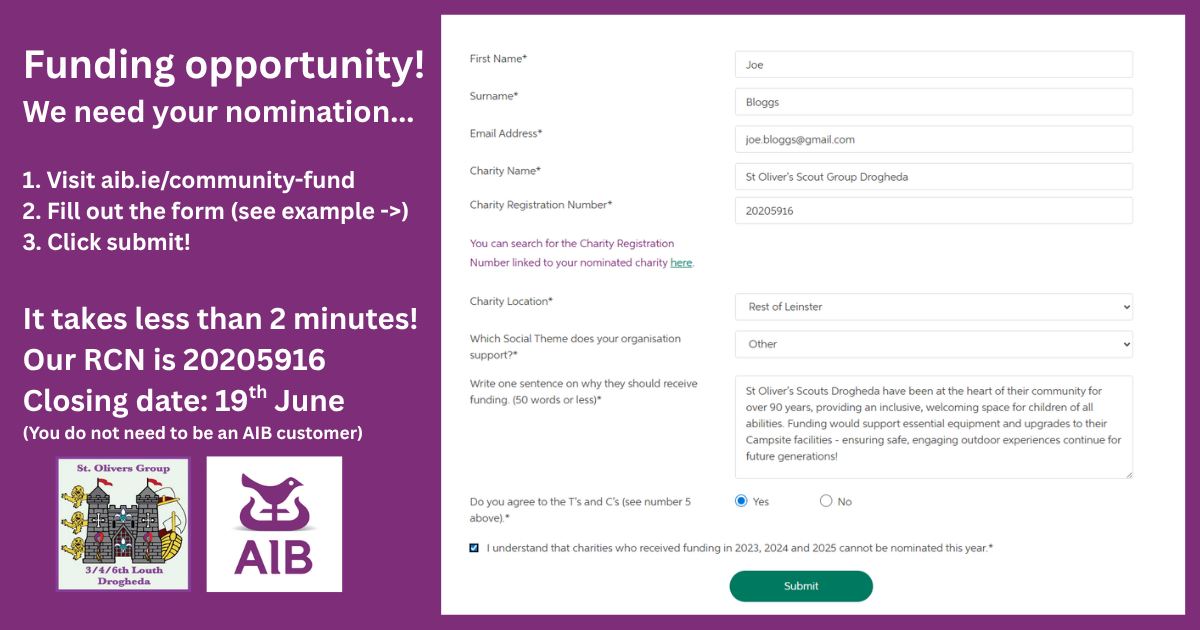 The AIB Community Fund is open for 2026, and we need your nomination! ๐
.
Nominations take less than 2 minutes to submit and are open to the general public (you don't need to be an AIB customer, or a Group member).
.
All you'll need is our Registered Charity Number - 20205916 - and a few nice words about how awesome we are ๐
Follow the link to fill out the form:
๐https://aib.ie/community-fund