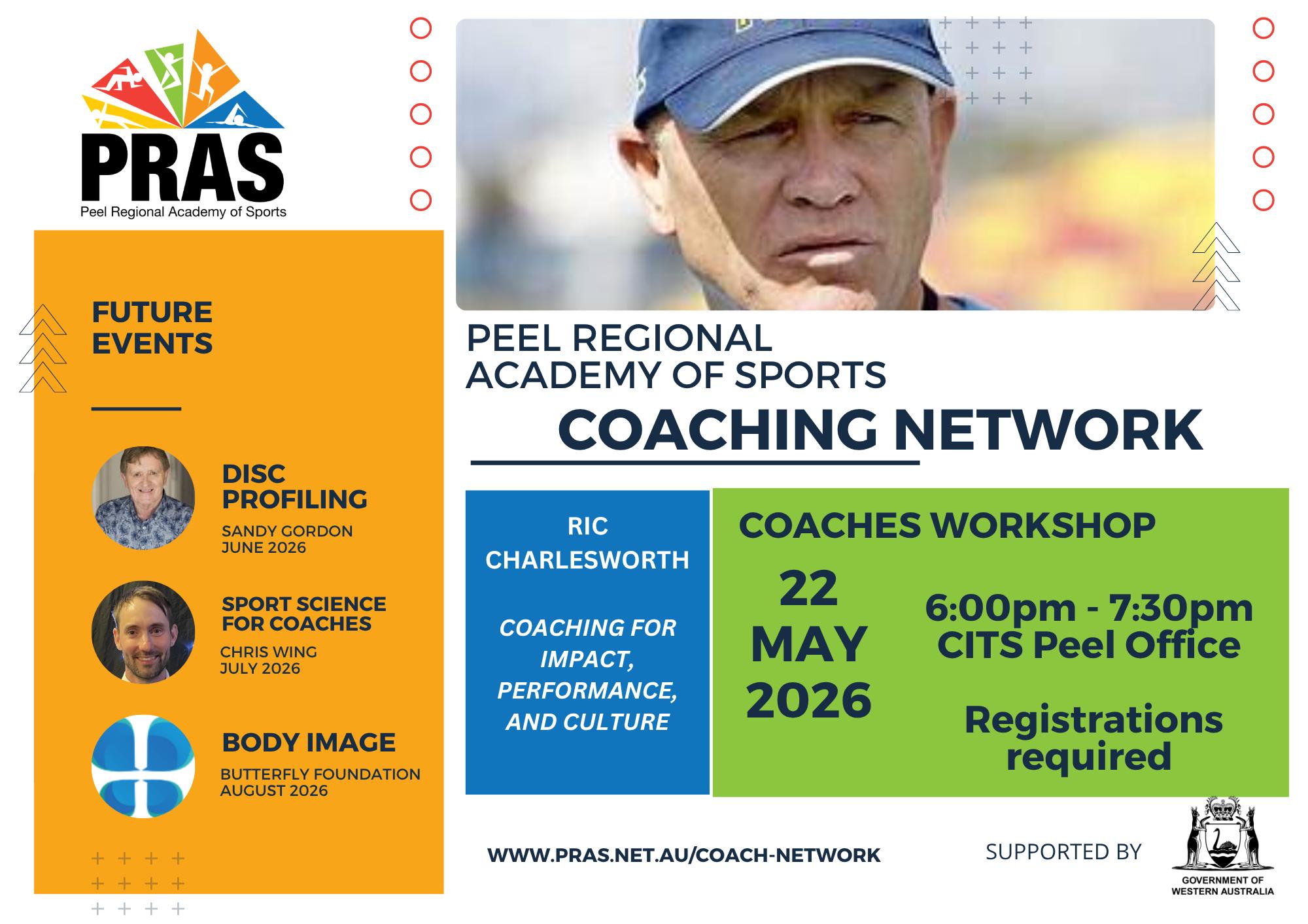 📣 Last chance to register for tomorrow's launch event of the Peel Regional Academy of Sports Coaching Network 📣
Hear from special guest speaker Ric Charlesworth, one of Australia's most successful high-performance coaches.
📅22nd May
🕛6-7.30pm
📍CITS Office, Dolphin Drive
📝Registrations Required
Register here: https://www.pras.net.au/coach-network