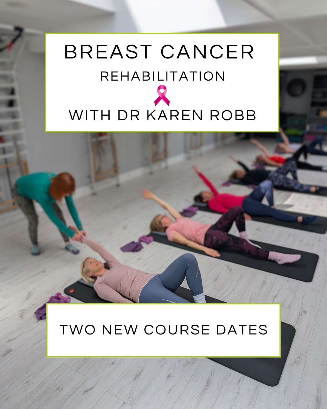 At My Pilates Fix Studios we are introducing 6 week Breast Cancer rehabilitation courses, to support women going through Breast Cancer. Within a small group of 6 participants, specialist Cancer Rehabilitation Physiotherapist Dr Karen Robb will take you through safe movement and strengthening, breathwork, mindfulness and fatigue management. Within this safe and supportive environment you will have the space to ask questions and share experiences. These courses are designed to support recovery and wellbeing, either before, during and/or after treatment.
AVAILABLE COURSE DATES
Starts Friday 5th June at 5pm for 6 weeks - 1 SPACE LEFT
OR
Starts Friday 26th June at 6pm for 6 weeks
BOOK AN ASSESSMENT AND THEN EITHER COURSE VIA OUR WEBSITE
#pilatesrehab #Cancertherapies #mastectomyrecovery #lymphnode #lymphoedema #breastcancerrehabilitation #cancerrecovery #cancertherapies #lymphoedemaawareness #breastcancersupport