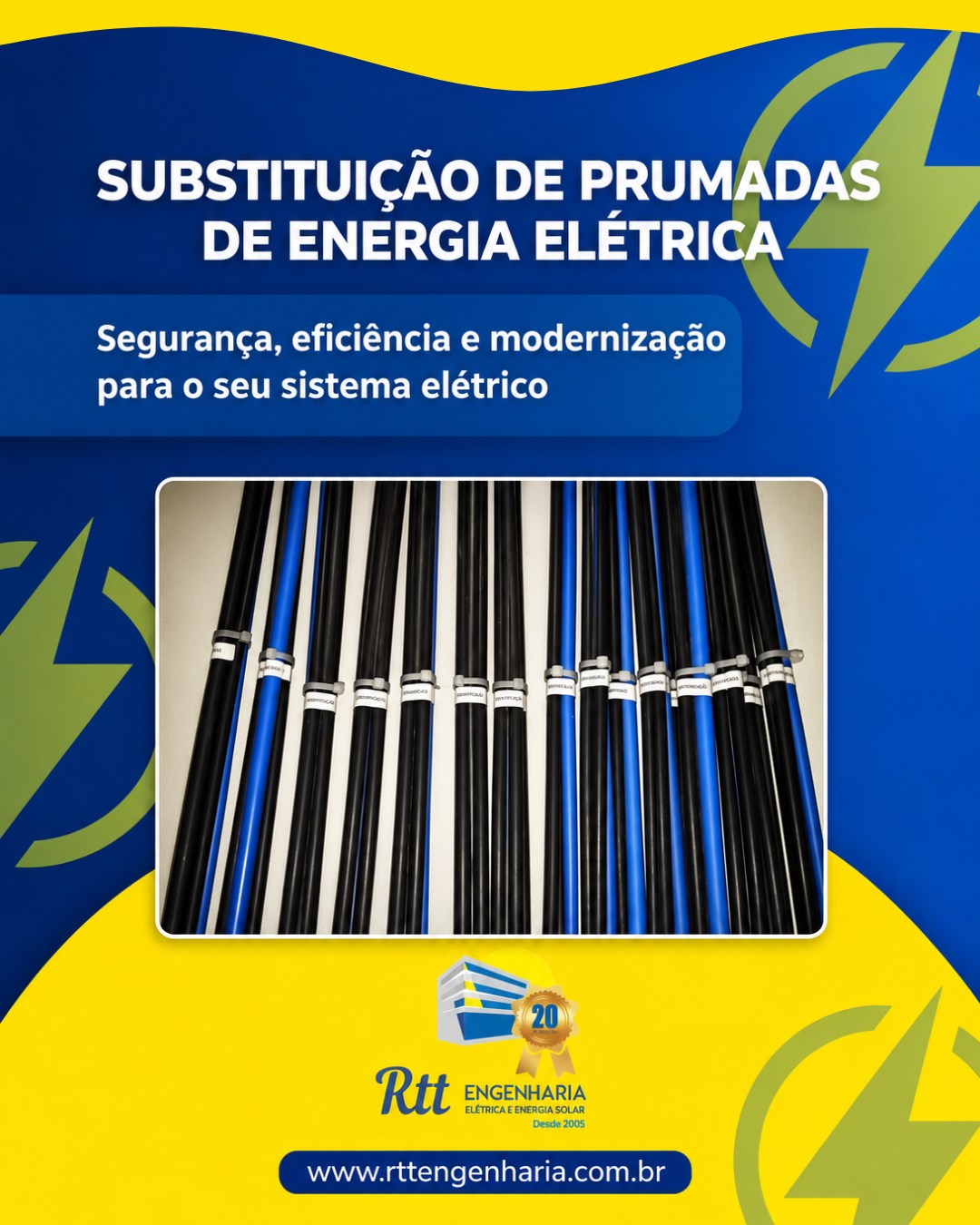 ⚡ Seu condomínio ou empresa ainda sofre com quedas de energia, aquecimento nos cabos ou instalações antigas?
A substituição de prumadas elétricas é essencial para garantir mais segurança, eficiência e confiabilidade no sistema elétrico do seu patrimônio. 🔌🏢
Na RTT Engenharia, realizamos projetos completos com qualidade, modernização e total conformidade com as normas técnicas, trazendo mais tranquilidade para moradores, síndicos e empresas. ✅
✔️ Mais segurança para todos
✔️ Redução de riscos elétricos
✔️ Melhor distribuição de energia
✔️ Instalações modernas e eficientes
✔️ Equipe especializada desde 2005
⚙️ RTT Engenharia - Elétrica voltada à vida, desde 2005.
📍 Atendemos toda a Baixada Santista e litoral de São Paulo
📞 (13) 3329-3628
📲 WhatsApp: (13) 3358-2401
🌐 www.rttengenharia.com.br
#RTTEngenharia #EngenhariaElétrica