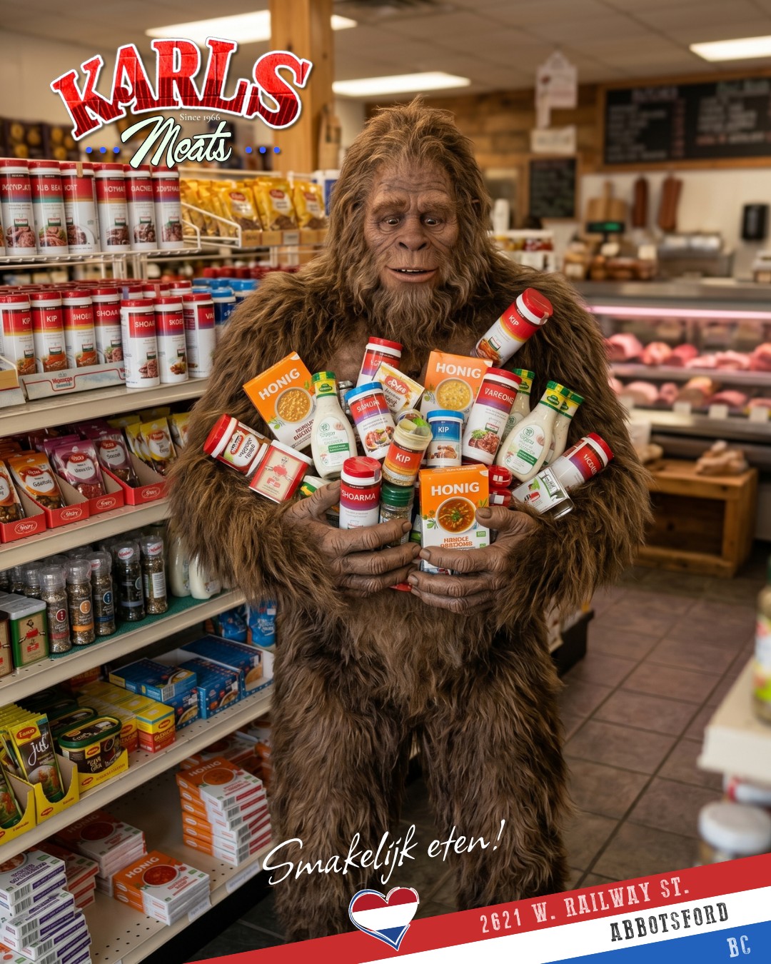 Happy Friday from Karl’s Meats! 😄
Well… it seems like all the local celebrities are stopping by Karl’s lately. First Aliens, then Adam Sandler… and now apparently even Sasquatch couldn’t resist loading up for the weekend. 👀🦶
And honestly… we get it.
From Dutch favourites to BBQ essentials, soft drinks, candy, licorice, pickles, sauces, dips, spreads, coffee, fresh bread, buns, deli meats, cheeses, frozen goodies and everything in between — Karl’s is the kind of place where you come in for one thing… and somehow leave with a cart full of weekend happiness. 😂
So whether you’re heading to the lake, firing up the BBQ, relaxing in the backyard, or just preparing your emergency snack stash for the weekend weather ahead… don’t get caught without the good stuff.
Swing by and stock up before the “local wildlife” beats you to it. 🫙😆
📍 2621 W. Railway St, Abbotsford, BC
📞 (604) 859-9011
Smakelijk eten! 😋
— The Karl’s Meats Team 💪
#KarlsMeats #HappyFriday #SupportLocal #DutchHeritage #WeekendReady #BBQSeason #SnackRun #AbbotsfordBC #DutchFavorites #SasquatchSpotted #PicklesAndMore