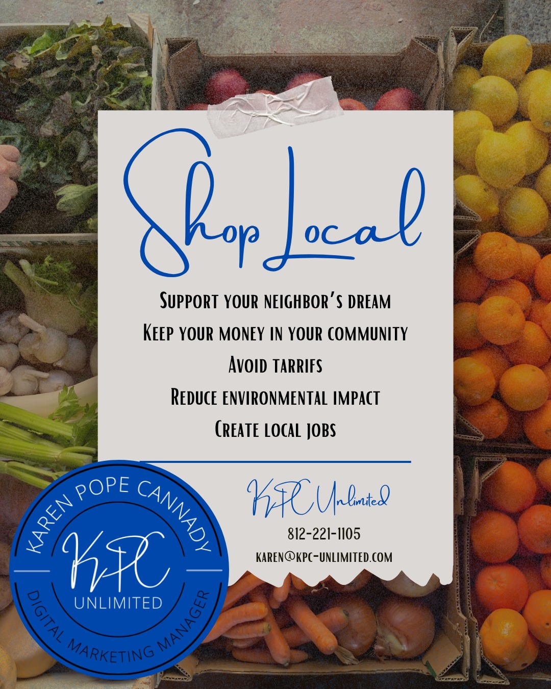 Especially with farmer's market season finally in full swing, before heading to a big-box store or placing a big online order, ask: “Can I buy this from a local business instead?”
Whether it’s candles, gift baskets, baked goods, décor, or experiences, local businesses often offer unique, high-quality items you won’t find anywhere else. When you shop local, you’re investing in your neighbors, your community, and your local economy.
#kpcsupportssmallbusiness #ShopLocalFirst