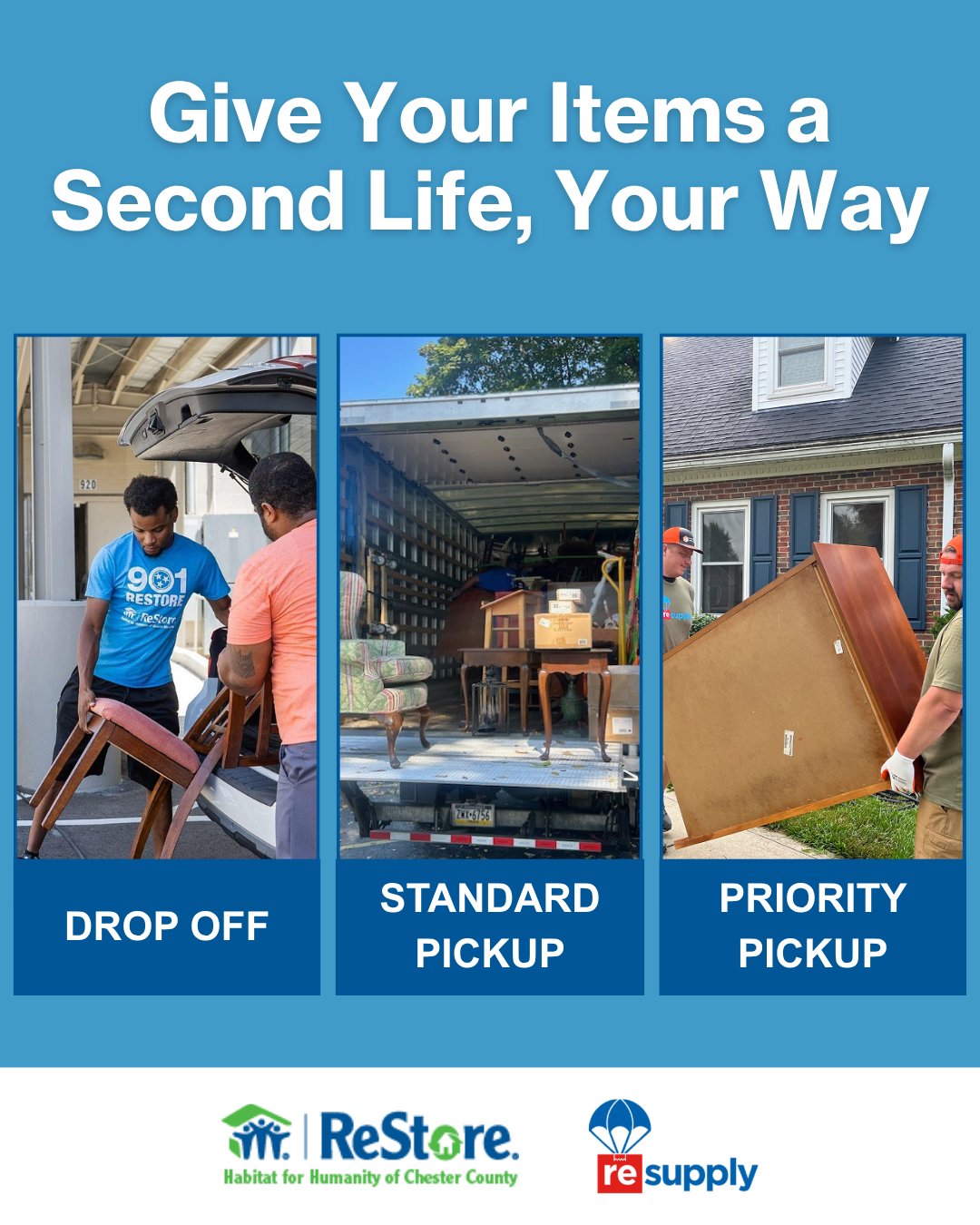 Your unwanted items can build bright futures! Our Habitat ChesCo ReStores offer multiple donation options, making it easy to support homeownership in your community.
📦 Drop Off: Donate small items Wednesday-Saturday from 10 AM to 4:30 PM.
🚚 Standard Pickup: Follows our regular donation guidelines, and items must be on the first floor.
🚀 Resupply Priority Pickup: Fast, full-service removal experience, best for urgent needs, full house cleanouts, and items in any condition.
📆 Both pickup options can be booked directly through our website! Explore which best fits your needs.
You may qualify for a tax deduction! Please consult a tax professional for guidance.
Click the link in our bio to view our donation guidelines or donate now!
#ReStore #HabitatForHumanity #Resupply #Declutter #GiveBack #Donate #Housing #Homeownership #Community #FurnitureDonation #SupportLocal
