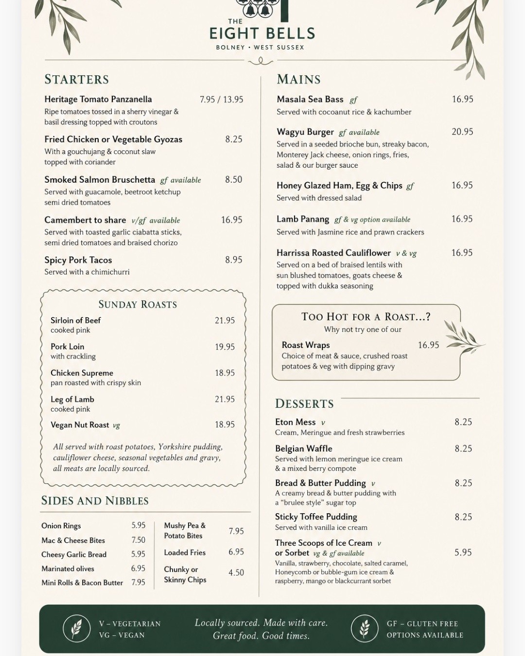 Sunday is coming, too hot for a roast? Why not try one of our options .. take a look at this Sundays menu and book your table 😎🌞