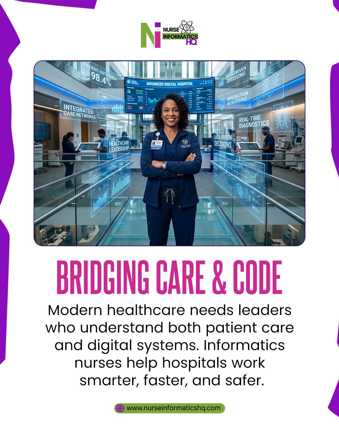 Bridging care & code 👩⚕️💻
Modern healthcare needs professionals who understand both patient care and digital systems. Informatics nurses play a vital role in helping healthcare organizations work smarter, faster, and safer for better patient outcomes.
Step into the future of healthcare with confidence.
🌐 www.nurseinformaticshq.com
#NurseInformatics #HealthcareTechnology #FutureOfHealthcare #NursingLeadership #HealthTech #NurseEducation #DigitalHealthcare #HealthcareInnovation #ProfessionalGrowth #Nurses
