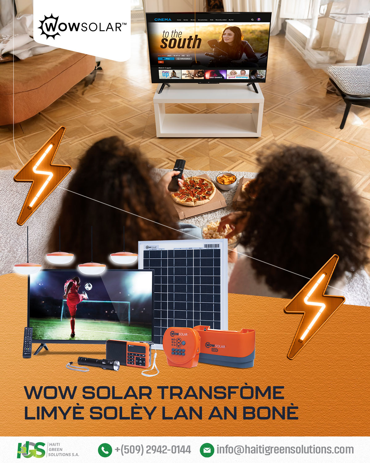 OU GEN TOUT SA W BEZWEN AK WOW SOLAR :
✅ Yon bèl televizyon 🍿📺 pou tout fanmi an ✅ Limyè pou klere kay la ✅ Radyo pou fè nouvèl
📧info@haitigreensolutions.com
📞 2942-0144
#HGS #solarpower #haitigreensolutions #WowSolar