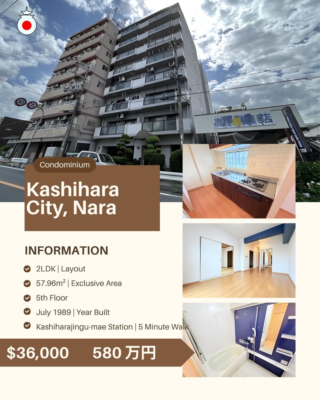 For Sale: 2LDK Condo in Kashihara City, Nara 🏙️
Mise-cho
💰 Price: 5,800,000円 (Approx. $36,000 USD)
📐 Size: 57.96m²
🏢 Floor: 5th out of 8 floors
🛠️ Built: July 1989
💳 Monthly Fees: ¥13,060 Management + ¥16,350 Repair
🚉 Access: Kashiharajingu-mae Station | 5 Minute Walk
For full details and personalized guidance, click the link in the bio or message us directly. We’ll be happy to provide all the info you need 🔑
https://www.omoroiosaka.com/ #720 Week 90 Showcase
--------
Note:
Prices are based on exchange rates at the time of posting and may vary. Availability is not guaranteed and may change quickly.
Omoroi Osaka represents buyers and is not the listing broker. This post is for informational purposes only.
📢 Ad/Advertisement – 本投稿は広告です。Omoroi Osakaは元付業者でも宅建業者でもありません。
#KashiharaCondo
#KashiharaRealEstate
#KashiharaCondoForSale
#NaraRealEstate
#NaraCondo
#JapanCondoForSale
#KansaiProperty
#JapanRealEstate
#KashiharaLiving
#OmoroiOsaka