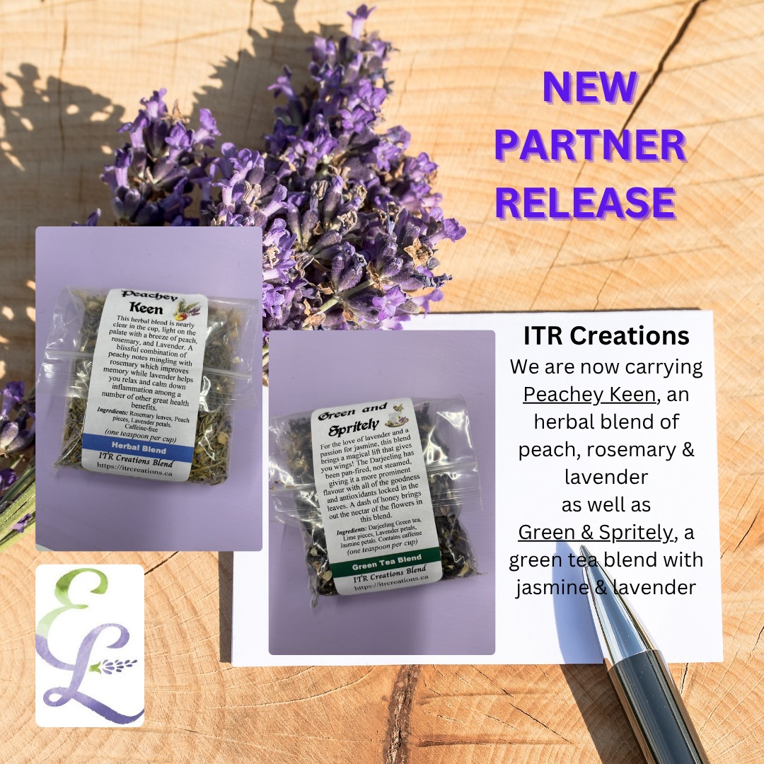 We are introducing two new lavender tea blends from ITR Creations. Green & Spritely is a green tea blend that features jasmine, lime and lavender. Peachey Keen is an herbal blend of peach, rosemary and lavender to provide many health benefits. Why not stop by and pick up a pack or two so you can enjoy a cup along with a good book, especially on a cool or rainy day?
#itrcreations #tiverton #lavenderteablends #kincardine #portelgin #teatime #teaandabook #walkerton #wingham #teeswater #brucecounty