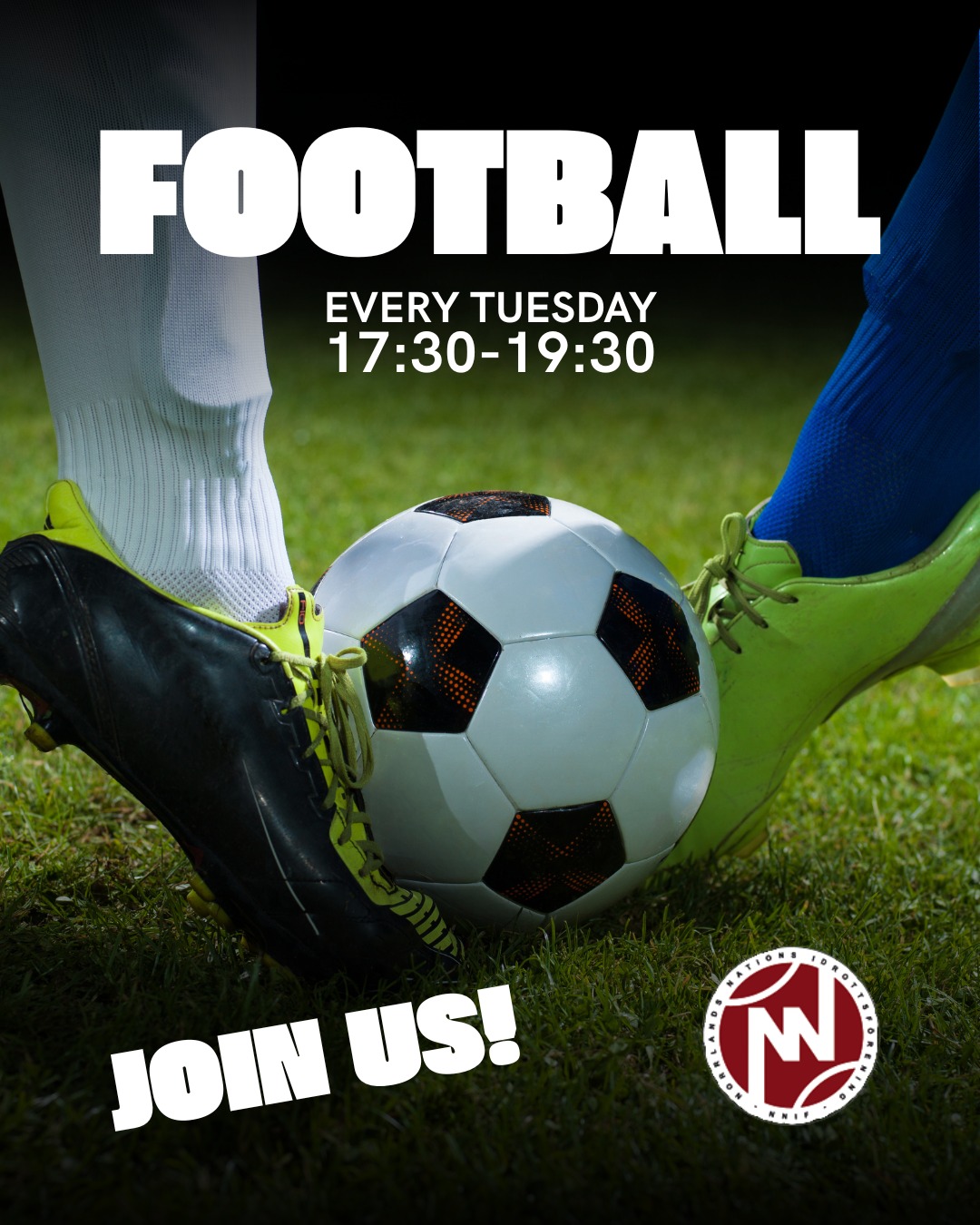 Norrlands nations idrottsförening (NNIF) vÀlkomnar er till deras fotbollsgrupp!
Datum: Varje tisdag, fram till 16 juni
Tid: 17:30-19:30
Plats: Den stora fotbollsplanen i Ekeby (nÀrmsta busshÄllplats: EriksbergsvÀgen)
Det Àr öppet för alla studenter (oavsett nationstillhörighet) och krÀvs ingen anmÀlan. Medlemmar i NNIF prioriteras vad gÀller plats.
Vid frÄgor:
Email: Leon.klopper@nek.uu.se
WhatsApp: +491520 3524802
VĂ€lkomna!
___
Welcome to Norrlands Nationâs Sport Associationâs Football Tuesdays!
Date: Every Tuesday, until June 16th
Time: 17:30-19:30
Location: The large football field in Ekeby (closest bus stop: EriksbergsvÀgen)
It is open for all students (both members and non-members of Norrlands nation). No registration needed. Members of NNIF have priority.
Questions?
Email: Leon.klopper@nek.uu.se
WhatsApp: +491520 3524802
Welcome!