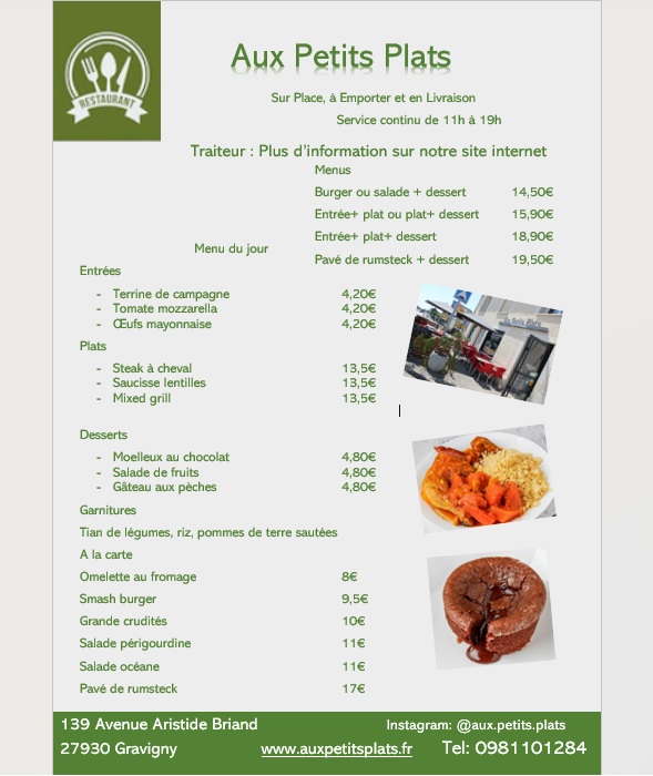 Menu du jour Mardi 26 Mai.