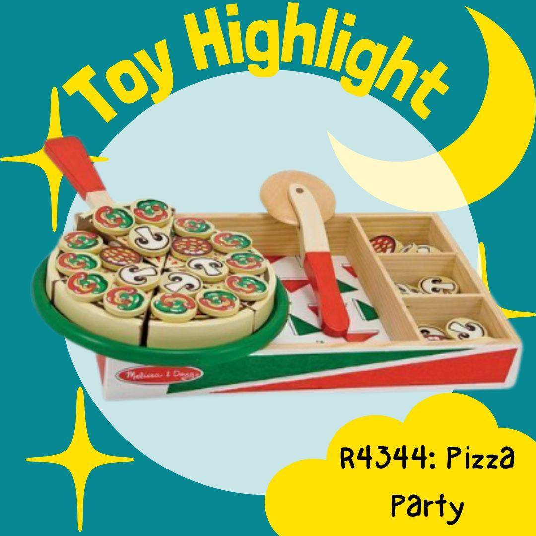 Toy Highlight for today:
Role play or imaginative play is really beneficial for children's development. It helps build language and communication as well as critical thinking skills. by placing themselves into a different role it prompts them to think about what they are doing and why.
R4344: Pizza party
https://cockburntoylibrary.setls.com.au/items/156778