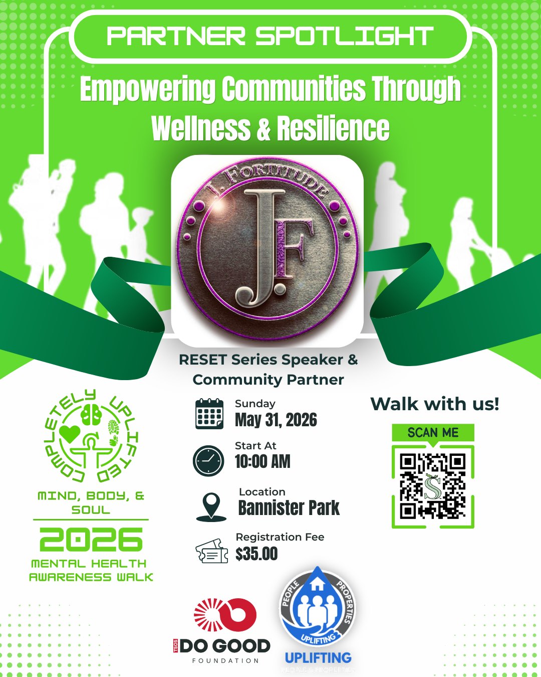 Healing happens through conversation, support, and community 💚
We’re excited to recognize J.Fortitude as a partner for the “Completely Uplifted: Mind, Body & SOUL” Mental Health Awareness Walk.
As part of our R.E.S.E.T. series, J.Fortitude will help create meaningful conversations surrounding mental wellness, resilience, healing, and personal growth.
Their involvement reflects the importance of creating safe and supportive spaces where individuals feel encouraged, heard, and connected.
🗓 Sunday, May 31, 2026
⏰ 10:00 AM
📍 Bannister Park
Join us as we uplift mind, body, and soul through connection and community support.
#MentalHealthAwareness #RESETSeries #CommunityHealing #Resilience #MindBodySoul #KansasCity