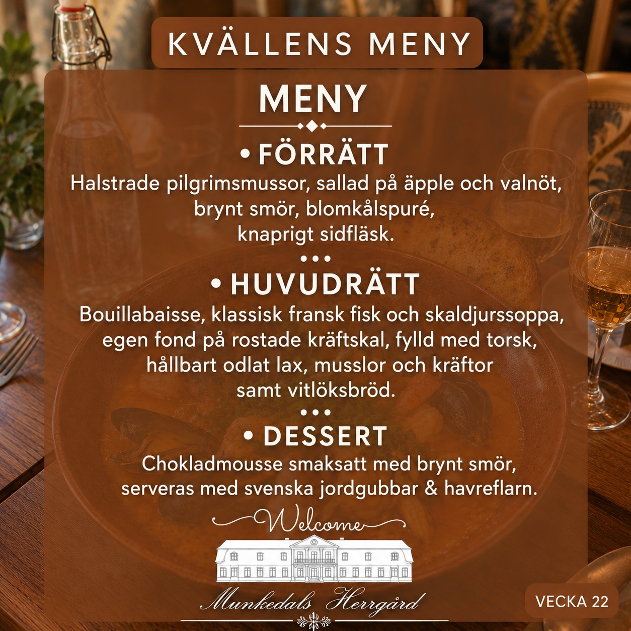 En ny vecka med kvällsmeny, luncher och massor av goda smaker på Herrgården 🌿
Och på söndag firar vi morsdag med en smakfull lunch i lugn och vacker miljö 💛
Välkomna