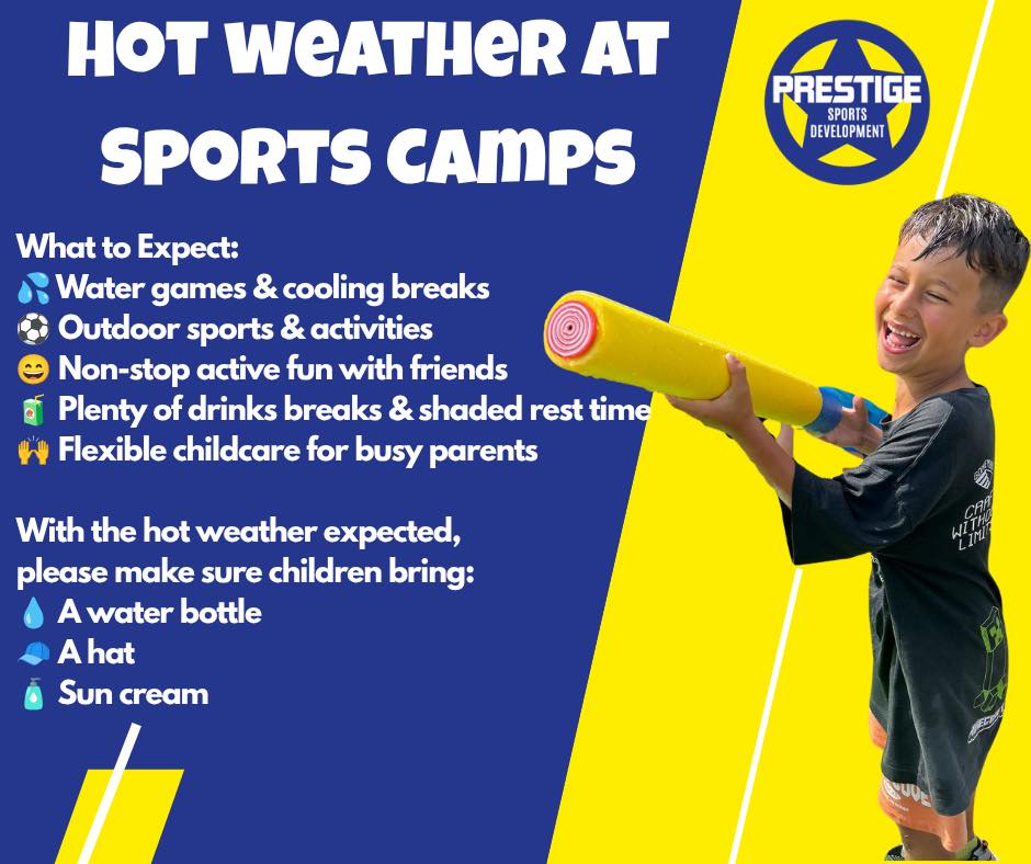 βοΈ HEATWAVE = PERFECT SPORTS CAMP WEATHER! β½πββοΈπΎ
The sunshine is here and weβre making the most of it at Prestige Sports Camps this week! π
Expect:
π¦ Water games & cooling breaks
β½ Outdoor sports & activities
π Non-stop active fun with friends
π§ Plenty of drinks breaks & shaded rest time
π Flexible childcare for busy parents
π‘οΈ With the hot weather expected, please make sure children bring:
π§ A water bottle
π§’ A hat
π§΄ Sun cream
If youβre looking for a fun, energetic way to keep the kids active during the hot weather, weβve got you covered! Spaces still available for this week π
π Book last-minute spaces online now
www.prestigesportsdevelopment.com
π΅π