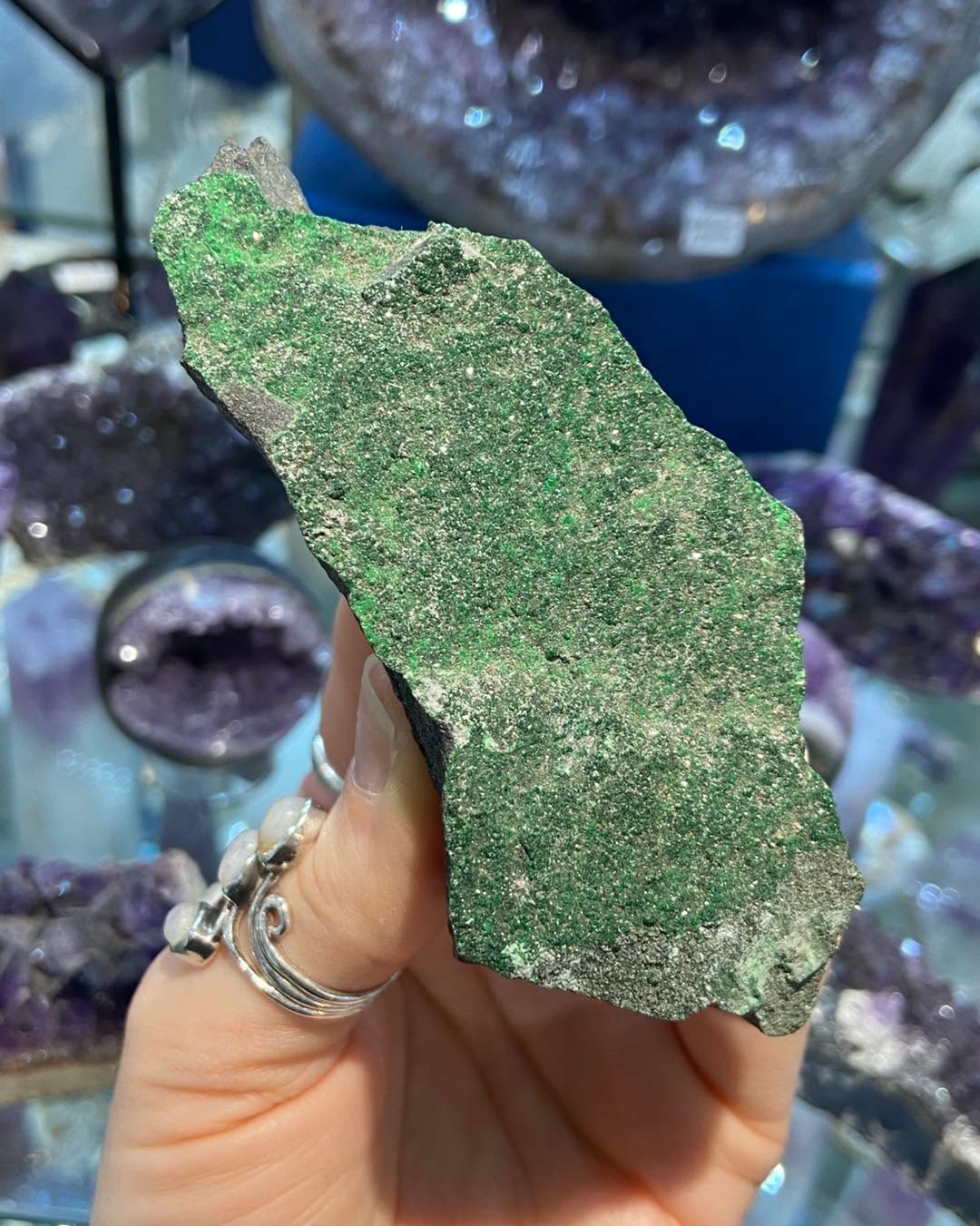 We have had so many cool new rarities come in that I thought I should select one once a week to talk about, so here is the first instalment of our “rare crystal of the week” series ✨🌟🌙
This sparkly stone is Uvarovite, a very rare form of the garnet mineral that gets its green colour from its chromium content. It tends to form a sparkly layer of crystals instead of large single crystals and is highly collectible among mineral lovers. It is one of the rarest forms of garnet but due to its small crystal size is not generally able to be faceted into jewellery
For more information or to purchase give us a message or comment down below
.
.
.
#crystalshopuk #uvarovite #crystalmagic