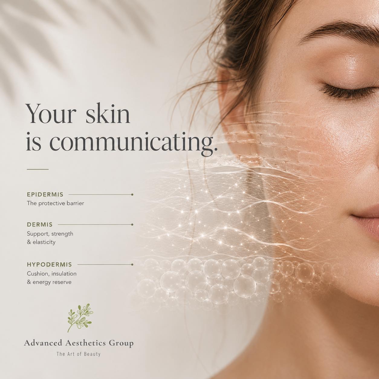 Your skin is more intelligent than most people realize.
It isn’t just a surface.
It’s a living, communicating barrier designed to protect, regulate, repair, and respond to the world around you.
The outermost layer of the skin — the stratum corneum — functions like a brick-and-mortar wall:
• Skin cells act as the “bricks”
• Lipids and natural moisturizing factors act as the “mortar”
When this barrier is healthy:
✨ Hydration stays in
✨ Irritation stays out
✨ Skin appears smoother, calmer, and more resilient
Beneath the surface, the dermis contains collagen, elastin, blood vessels, nerve endings, and hyaluronic acid — all working together to support firmness, healing, elasticity, and overall skin health.
This is why truly healthy skin care is never just about treating the surface.
At Advanced Aesthetics Group, we focus on supporting the skin as a system:
• protecting the barrier
• reducing unnecessary inflammation
• encouraging collagen support
• strengthening long-term skin function
Because healthy skin behaves differently than stressed skin.
And understanding your skin changes everything.
advancedaestheticscinci.com
513.999.2244
#Advancedaestheticscinci
#AAGCinci
#SkinHealth
#SkinBarrier
#MedicalAesthetics
#HealthySkin
#Dermatology
#SkinEducation