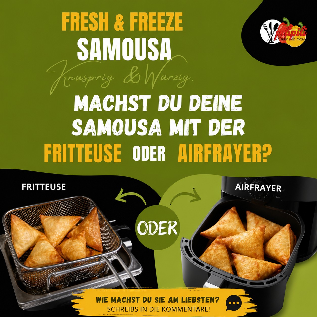 Die wichtige Frage des Tages 👀🥟
Samousa aus der Fritteuse oder aus dem Airfryer? 🤔🔥⚡
Wir sagen: Hauptsache knusprig 😍
Unsere Fresh & Freeze Samousas gibt’s mit Fleisch & vegan – perfekt für Zuhause, Gäste oder den schnellen Snack 🙌
👇 Team in die Kommentare!
#foodlover #kkpilipili #foodie #Tiefkühl #SamosaLove
Unsere Fresh & Freeze Samousas gibt’s mit Fleisch & vegan – perfekt für zu Hause, Gäste oder den schnellen Snack 🙌