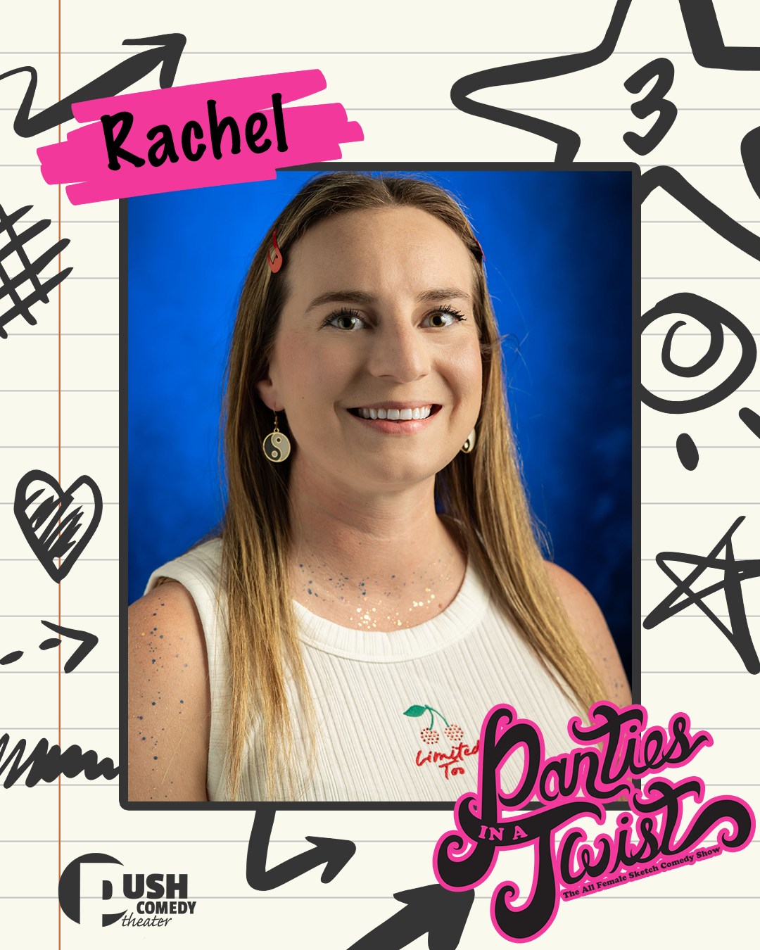 ✨ Cast Spotlight: Rachel Gary ✨
Say hello to Rachel Gary, bringing sparkle, silliness, and chaotic theater kid energy to Panties in a Twist for her third year 💖✨
At 13, Rachel was fully living her best Y2K life listening to the Spice Girls and the Backstreet Boys, shopping at Limited Too, and, of course, there was… glitter. Lots of glitter.
Her favorite song was “Shake Ya Tailfeather”, which honestly tells us everything we need to know.
Rachel’s celebrity crush back then was none other than Orlando Bloom, because apparently every millennial girl collectively decided pirates were hot for a while.
Her favorite TV show was The O.C., and teenage Rachel secretly dreamed about performing and doing theater someday, but didn’t quite have the courage yet.
Now? She says her 13-year-old self would absolutely be proud that she finally went for it.
One of Rachel’s favorite things about Panties in a Twist is the camaraderie, the wildly talented cast, and all the giggles that happen both onstage and behind the scenes.
This year, she’s especially excited for the silliness of the sketches and the costumes that will gag everyone who lays eyes on them.
Rachel's vote for an Olympic sport would be self-checkout speed trials. She’d be a gold medalist!
Rachel wants the world to know that Pippen Scottie Mackenzie Gary is the best dog ever! 🐶
Come laugh with Rachel and the rest of the cast as Panties in a Twist celebrates lucky number 13 💜
PANTIES IN A TWIST IS THIS WEEKEND!
📅 Saturday at 7:30 PM and Sunday at 2 PM
📍 Historic Wells Theater
🎟️ Tickets at the link in our bio
Panties in a Twist is presented by @wendyschofermd
Thank you to our sponsors:
@thecollectivetattoo
@flow.massage.nfk
@yorgosbageldashery
@themusewriterscenter
📸 Donald Campbell
#pushcomedytheater #neonfk #visitnorfolkva #piat13