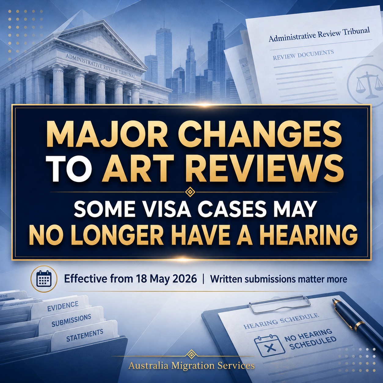 From 18 May 2026, the Administrative Review Tribunal (ART) has commenced a new “on the papers” review process for certain temporary visa review matters.
This means some cases may be decided without an oral hearing. Instead, the ART may make a decision based on written submissions, evidence and responses provided by the applicant.
What does this mean? 👀
Applicants may not always have the opportunity to attend a hearing and explain their case in person.
The ART may decide the review based on documents such as the visa application, refusal decision, written submissions, supporting evidence, personal statements and responses to ART requests.
This makes written materials much more important.
Who may be affected? 👀
The new process applies to certain temporary visa decisions prescribed in the Migration Regulations 1994.
It does not apply to all ART matters. Permanent visa and protection visa matters are not affected by this specific change.
Student visa refusal reviews are expected to be among the first matters affected, so student visa applicants should pay close attention.
Why is this important? 👀
Applicants should not assume they can explain everything later at a hearing.
If the case is reviewed “on the papers”, written submissions and evidence may become the main basis for the ART’s decision.
It is important to address the refusal reasons clearly, provide relevant evidence and respond to ART requests before the deadline.
If an applicant fails to respond to an ART request, the review application may be dismissed.
Key takeaway 👀
Prepare every ART review as if there may be no hearing.
Act early, understand the refusal reasons, submit strong written submissions and provide targeted evidence on time.
In the new ART review environment, written materials may make all the difference.
#AustraliaMigration #australiaimmigration #australiastudentvisa #VisaAppeal #ARTAppeal