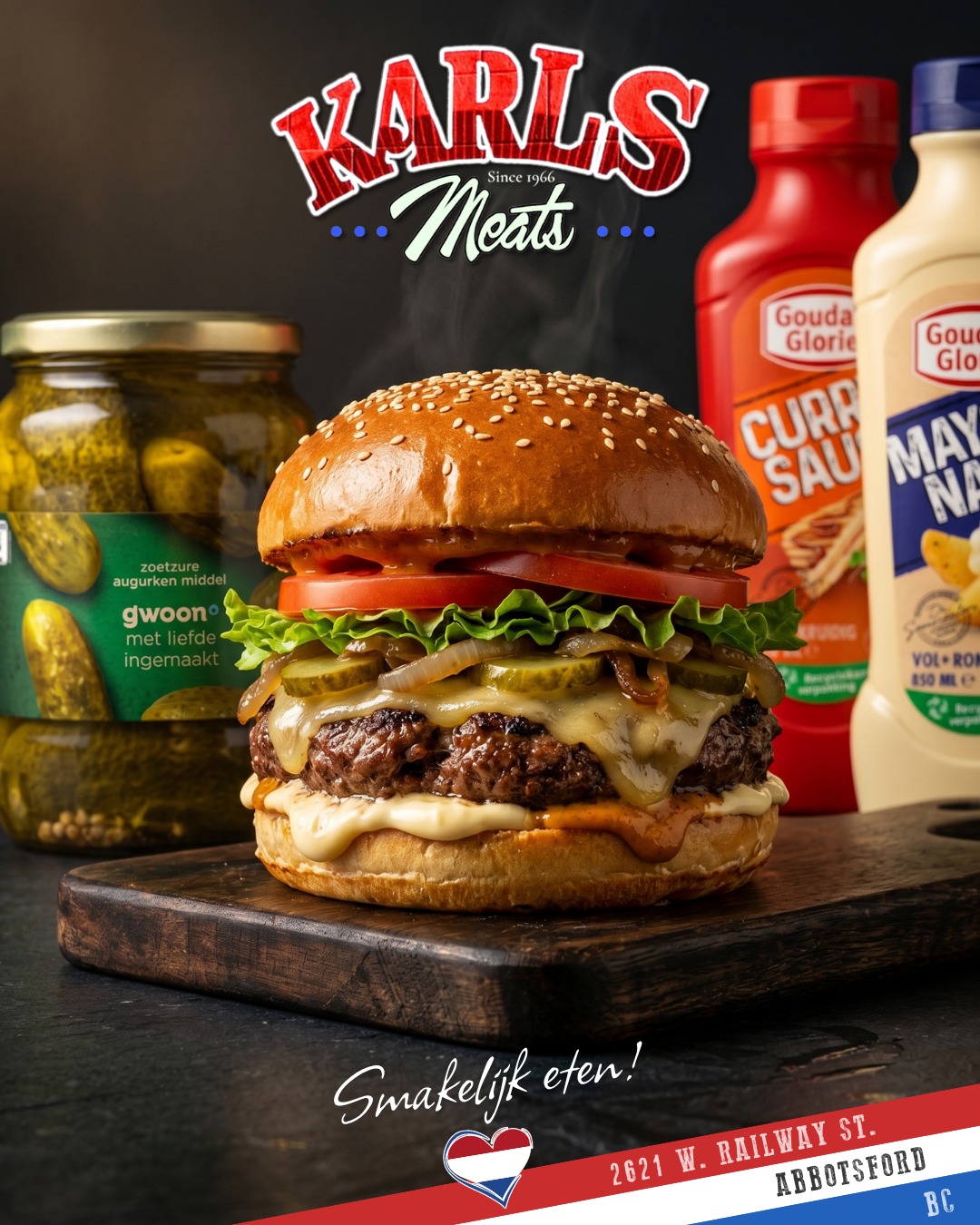 🍔 Sink your teeth into a timeless classic. ✨
There’s just something about a perfectly grilled juicy burger that can turn an ordinary day into something worth looking forward to. Crisp tangy pickles, sharp melted cheddar, fresh onions, and that rich unmistakable flavour of Goudas Glorie sauce all stacked together exactly the way a proper burger should be. 😋
Simple. Comforting. Classic.
And honestly… it hits the spot every single time.
Whether you’re firing up the BBQ or planning the perfect burger night at home, Karl’s Meats has the premium cuts, fresh ingredients, sauces, pickles, buns, cheeses, and all the fixings ready for you.
Come build your perfect burger. 🍔🔥
📍 2621 W Railway St, Abbotsford, BC
📞 (604) 859-9011
Smakelijk eten! 😋
— The Karl’s Meats Team 💪
#KarlsMeats #SupportLocal #BurgerNight #ClassicBurger #GoudasGlorie #BBQSeason #ComfortFood #BurgerLovers #DutchHeritage #AbbotsfordBC