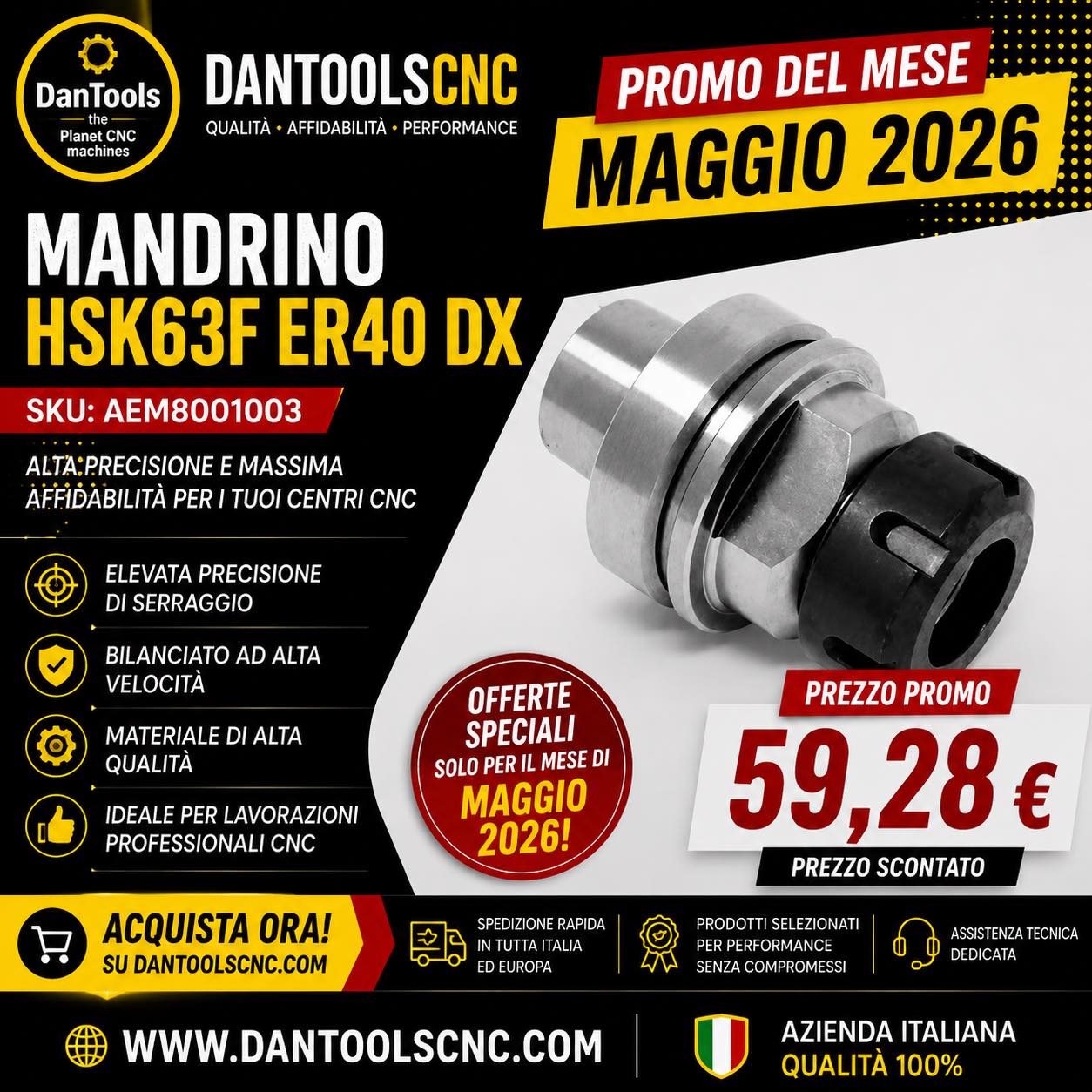 🔥 PROMO MAGGIO 2026 SU DANTOOLSCNC 🔥
💥 MANDRINO HSK63F ER40 DX
📌 SKU: AEM8001003
⚙️ Alta precisione
⚙️ Massima affidabilità
⚙️ Ideale per centri di lavoro CNC professionali
🔥 PREZZO PROMO: SOLO 59,28 € 🔥
✅ Compatibile con lavorazioni ad alta velocità
✅ Qualità professionale selezionata
✅ Spedizione rapida 24/48h
🚨 Disponibilità limitata fino ad esaurimento scorte!
🛒 Ordina ora:
https://www.dantoolscnc.com/product-page/mandrino-hsk63f-er40-dx
🌍 www.dantoolscnc.com
#CNC #HSK63F #MandrinoCNC #Woodworking #Biesse #SCM #NestingeCNC #UtensiliCNC #Dantoolscnc #MacchineCNC #IndustriaLeg #planetcncmachines