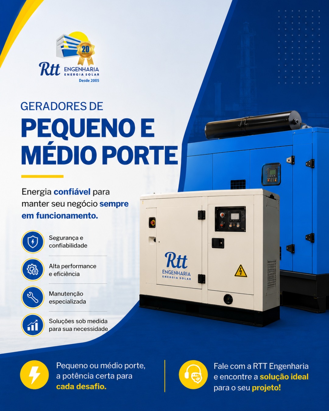 ⚡ Seu negócio não pode parar. A RTT Engenharia garante energia confiável para manter tudo em pleno funcionamento! ⚡
Trabalhamos com geradores de pequeno e médio porte, oferecendo soluções eficientes e personalizadas para empresas, condomínios, comércios e indústrias que precisam de segurança energética e alto desempenho.
✔ Segurança e confiabilidade
✔ Alta performance e eficiência
✔ Manutenção especializada
✔ Soluções sob medida para cada necessidade
Evite prejuízos causados por quedas de energia e tenha a potência ideal para enfrentar qualquer desafio com tranquilidade.
Com a RTT Engenharia, você conta com experiência, qualidade e suporte especializado do início ao fim do projeto.
📍 Atendemos toda a Baixada Santista e litoral de São Paulo
📞 (13) 3329-3628
📲 WhatsApp: (13) 3358-2401
RTT Engenharia, elétrica voltada à vida, desde 2005.
#RTTEngenharia #Geradores #EnergiaConfiavel #EngenhariaEletrica